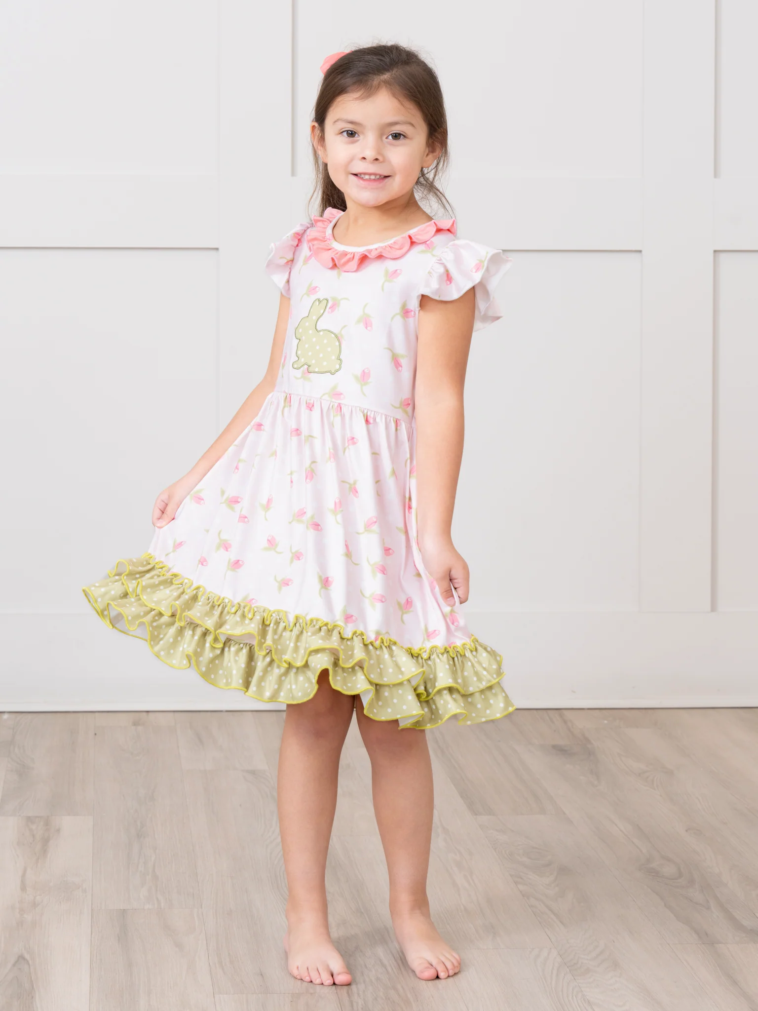 Coral & Olive Floral Ruffle Dress - Image 4