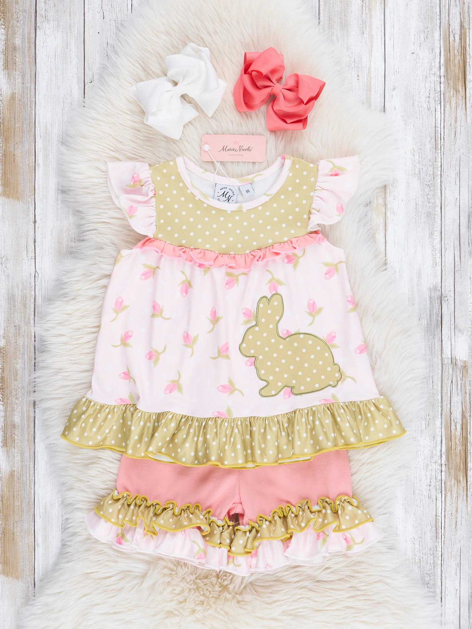 Coral & Olive Floral Ruffle Outfit