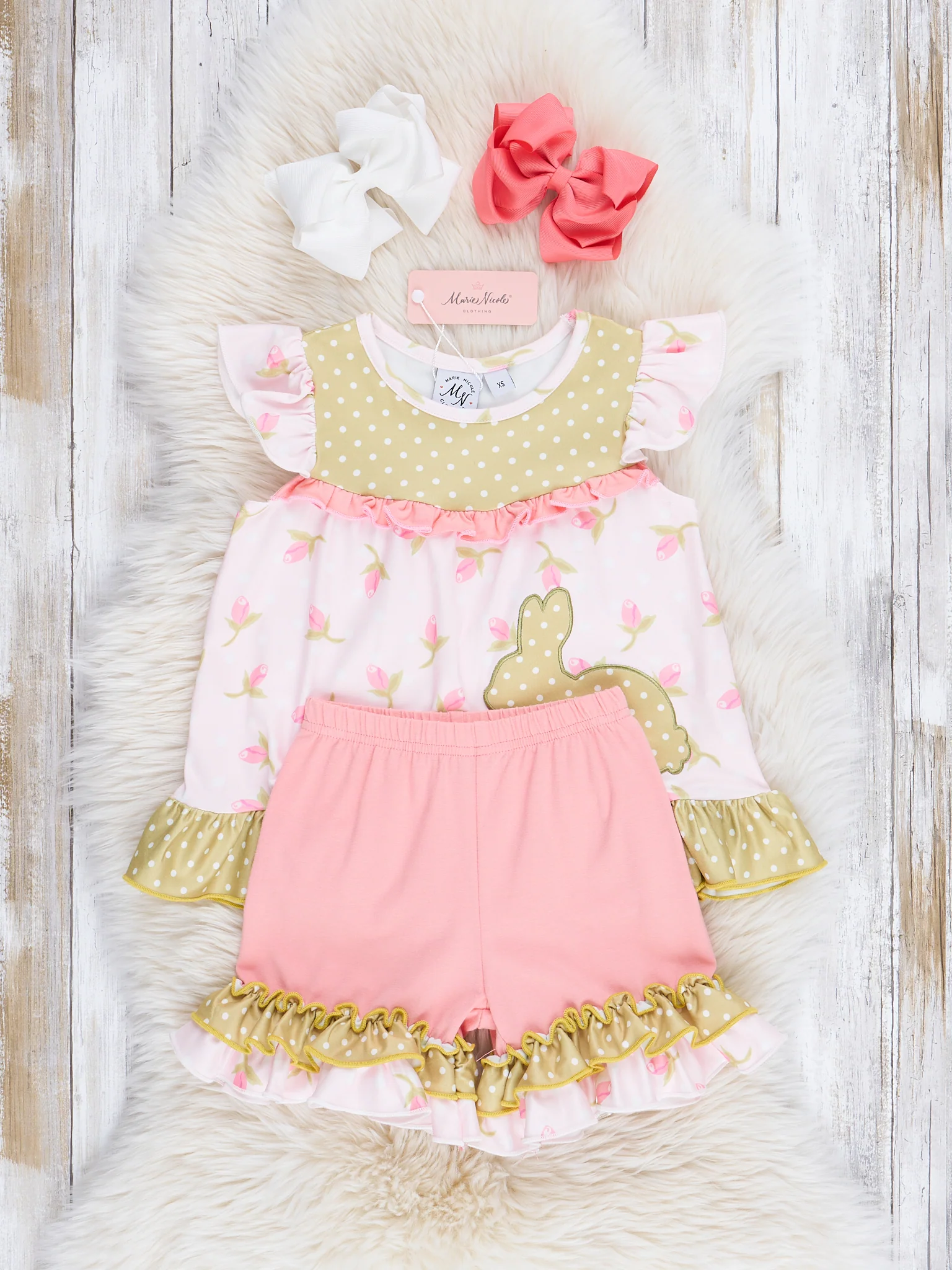 Coral & Olive Floral Ruffle Outfit - Image 2