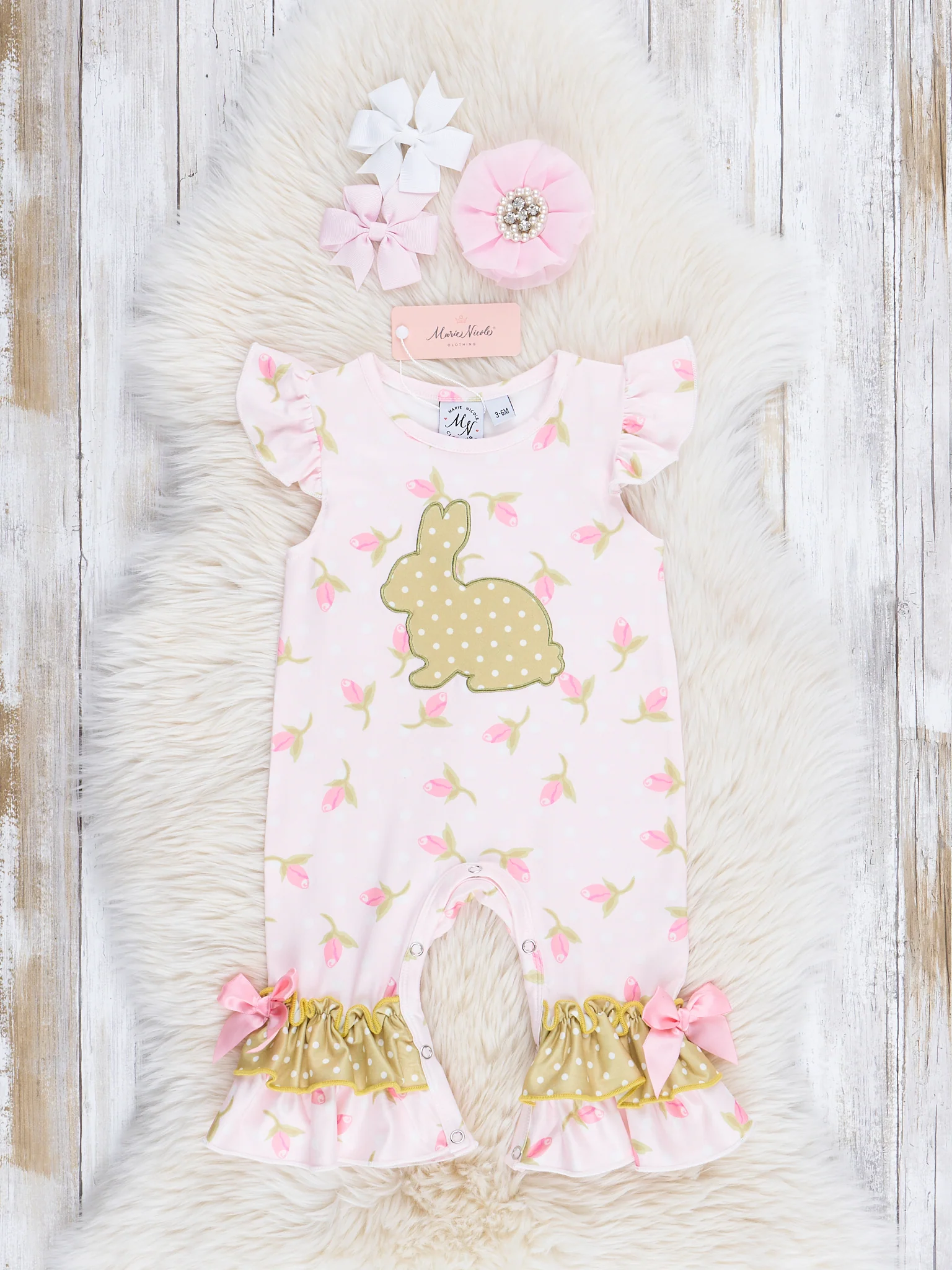 Coral & Olive Floral Ruffle Romper