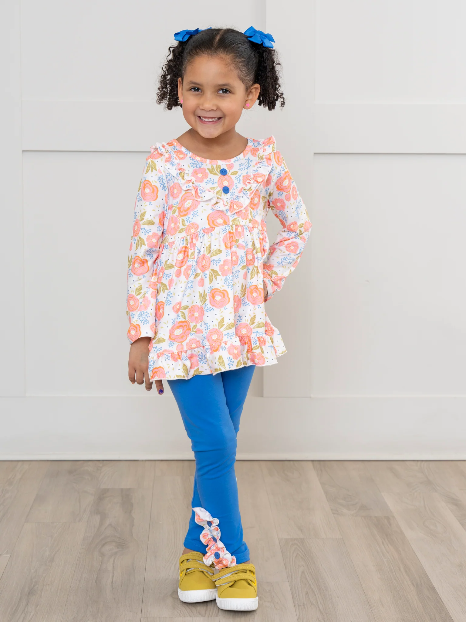 Coral & Blue Rose Garden Ruffle Outfit