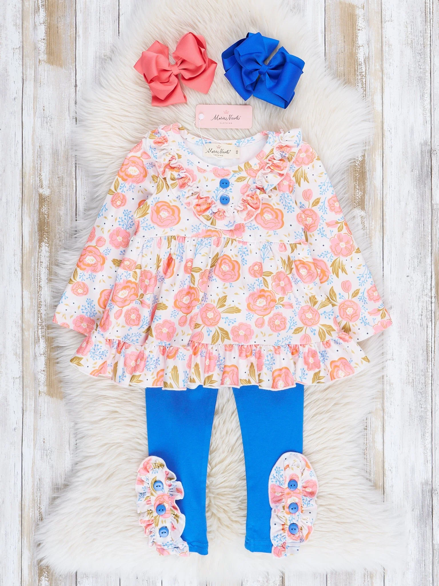 Coral & Blue Rose Garden Ruffle Outfit - Image 2