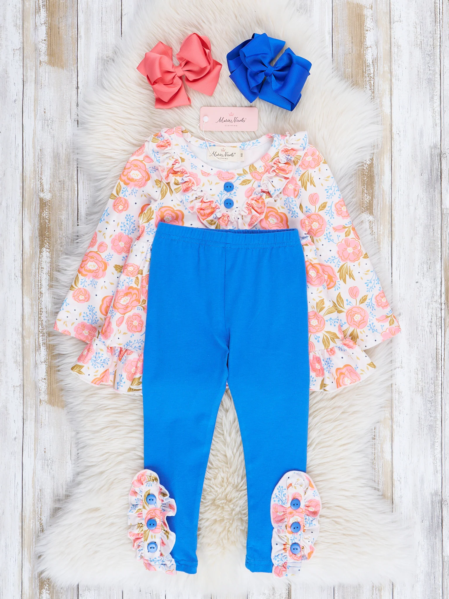 Coral & Blue Rose Garden Ruffle Outfit - Image 3