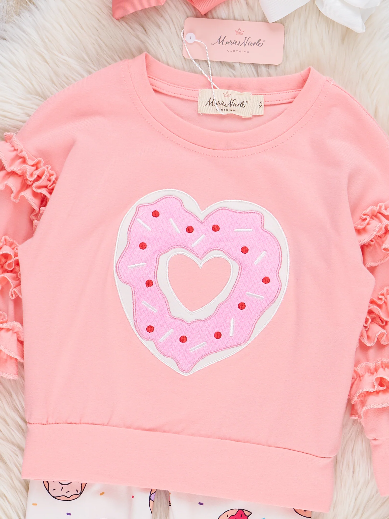 Coral & Brown Donut Hearts Ruffle Outfit - Image 3