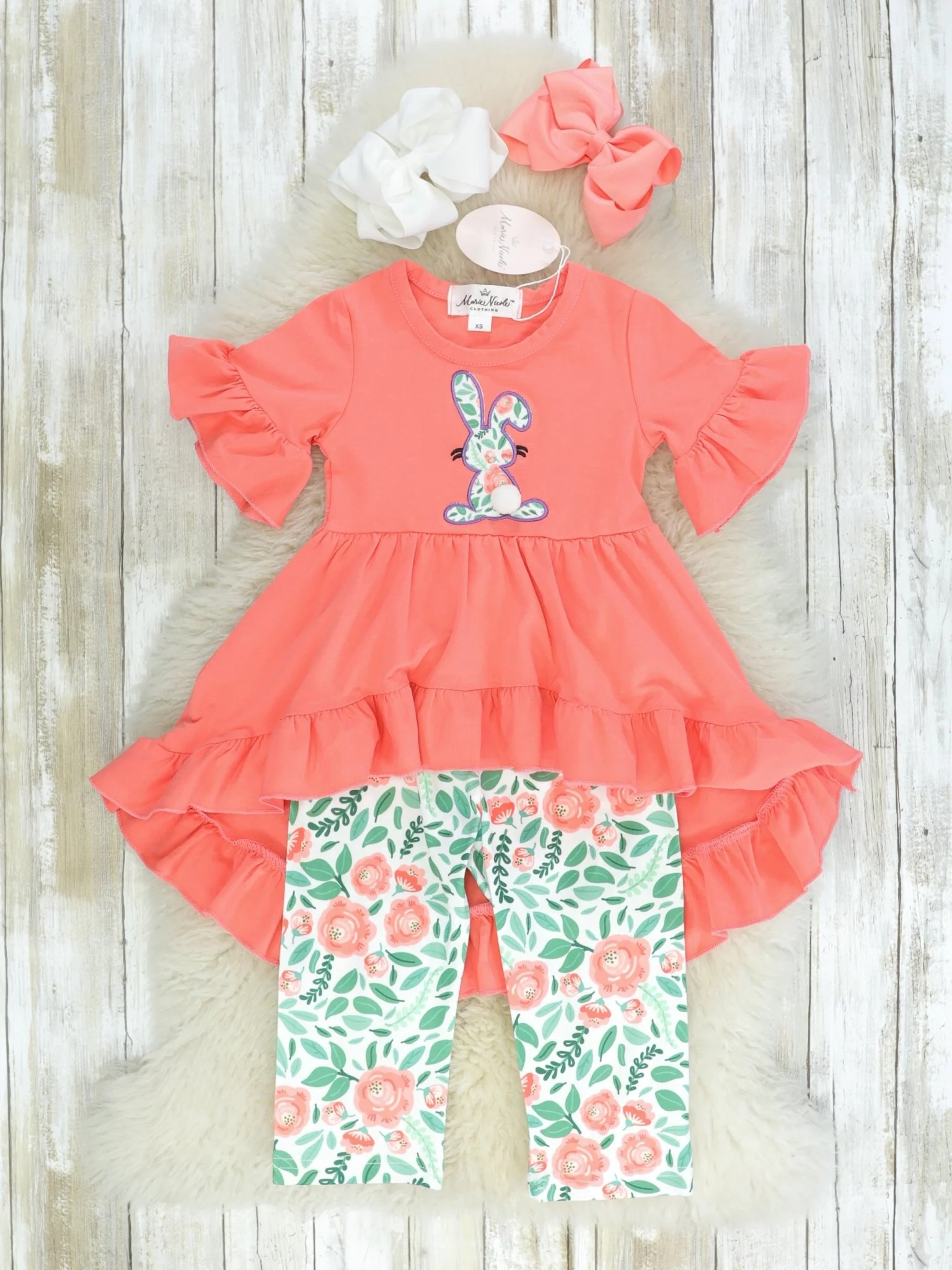 Coral Bunny Tunic & Floral Pants Outfit
