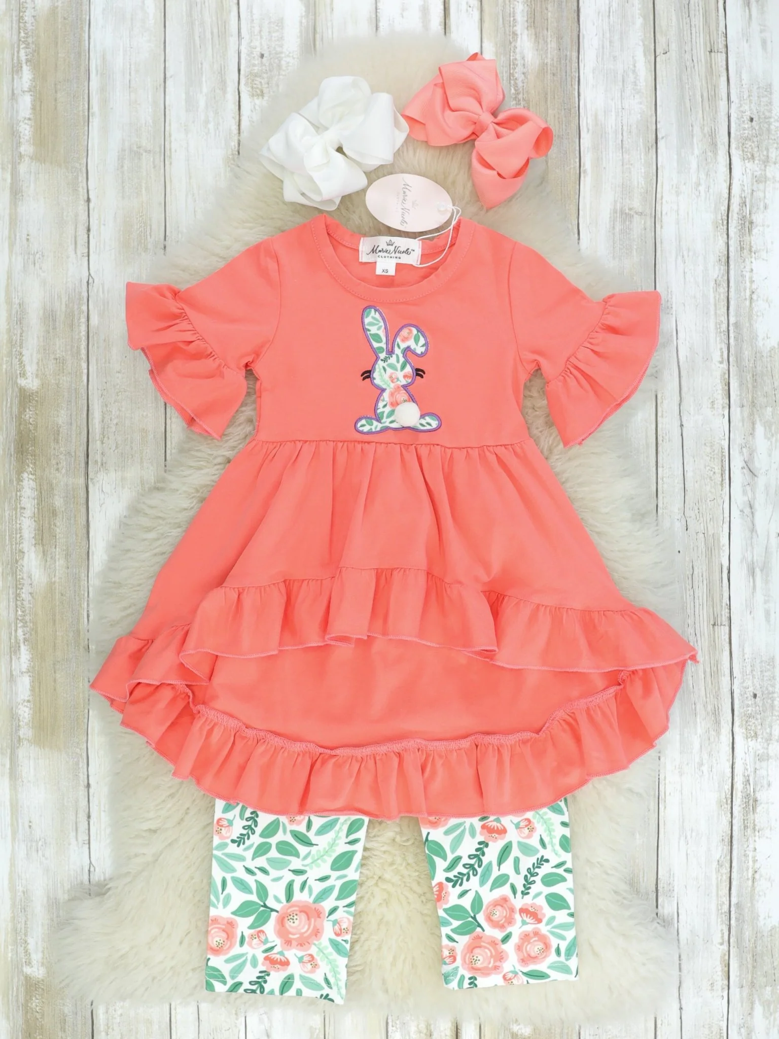 Coral Bunny Tunic & Floral Pants Outfit - Image 2