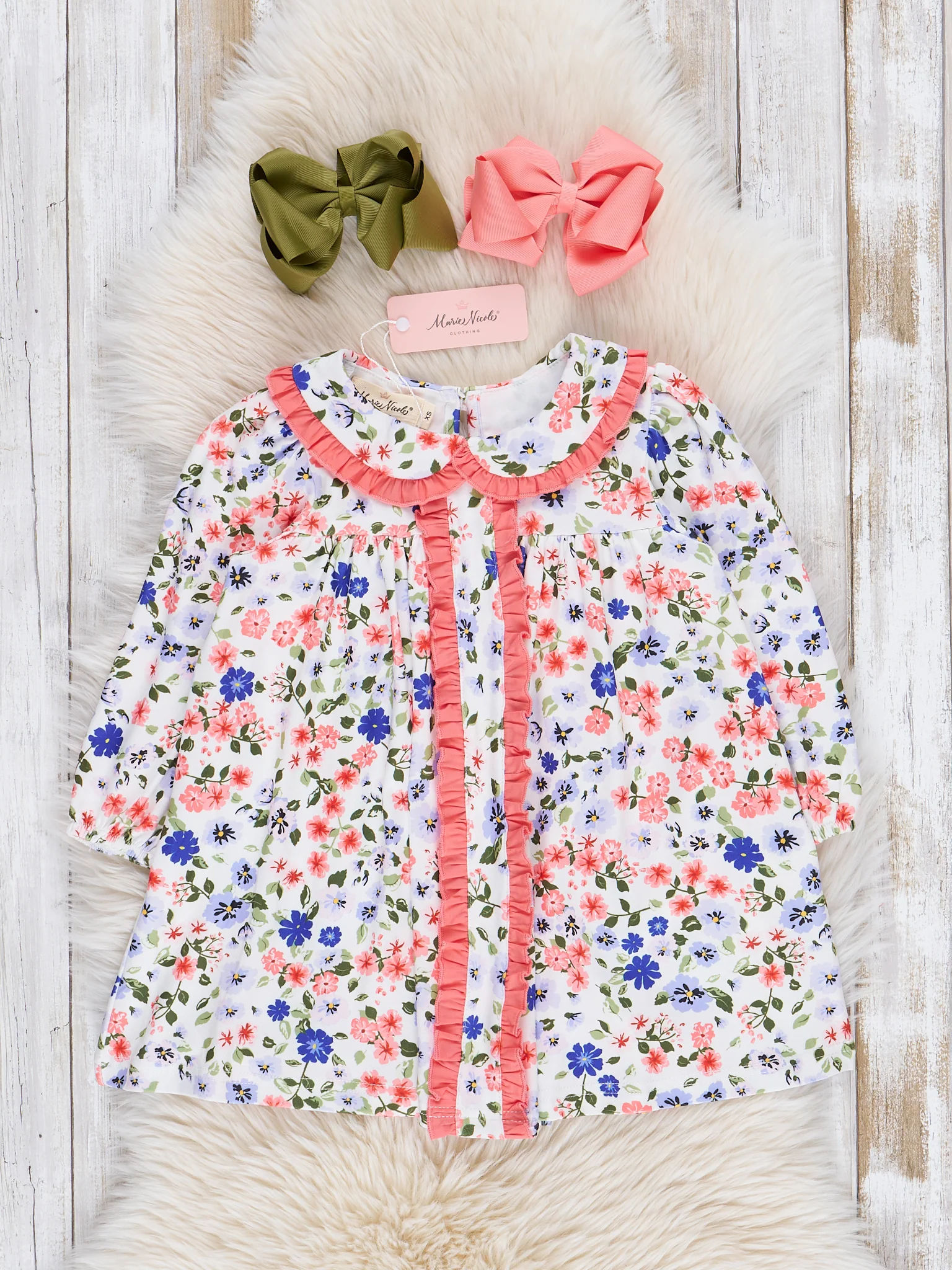 Coral Crazy Daisies Ruffle Dress