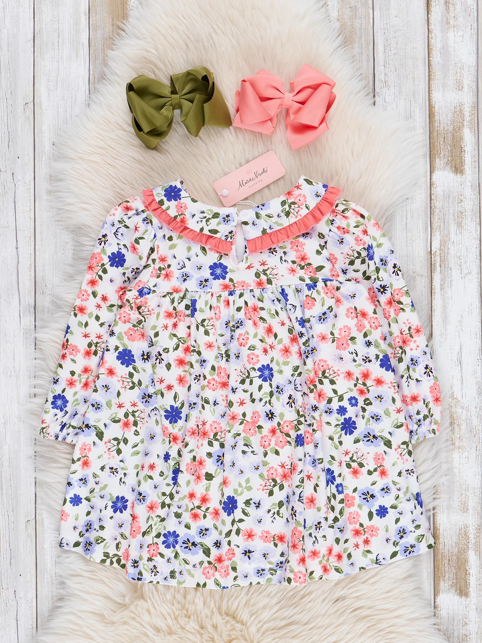 Coral Crazy Daisies Ruffle Dress - Image 2
