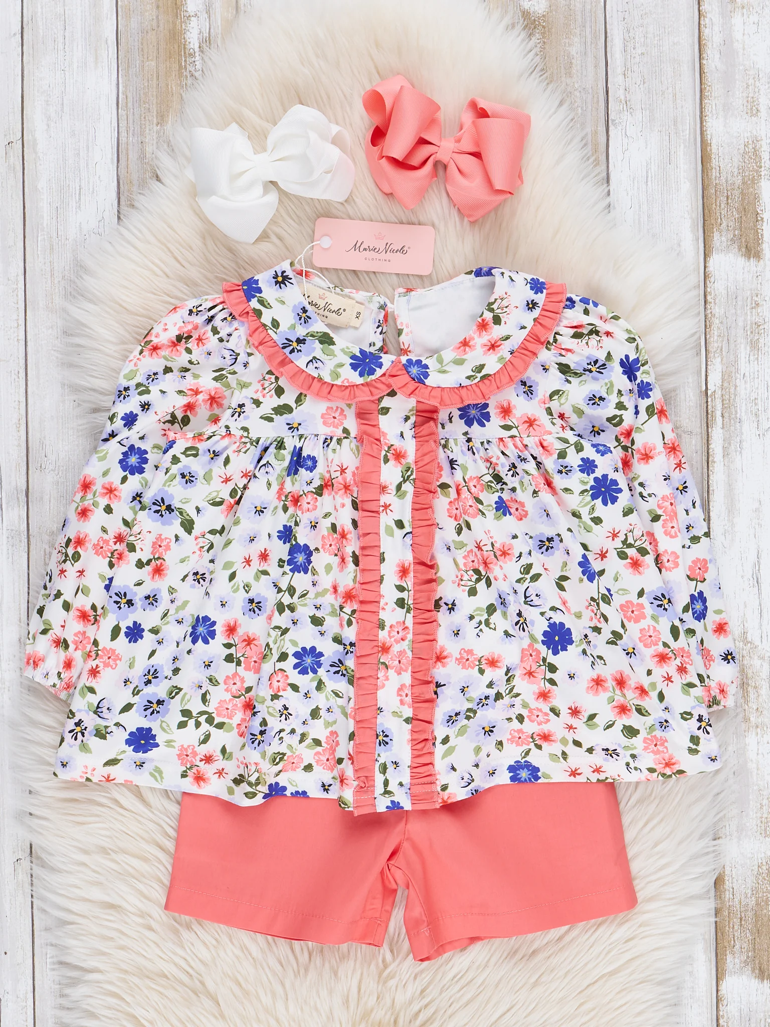 Coral Crazy Daisies Ruffle Outfit