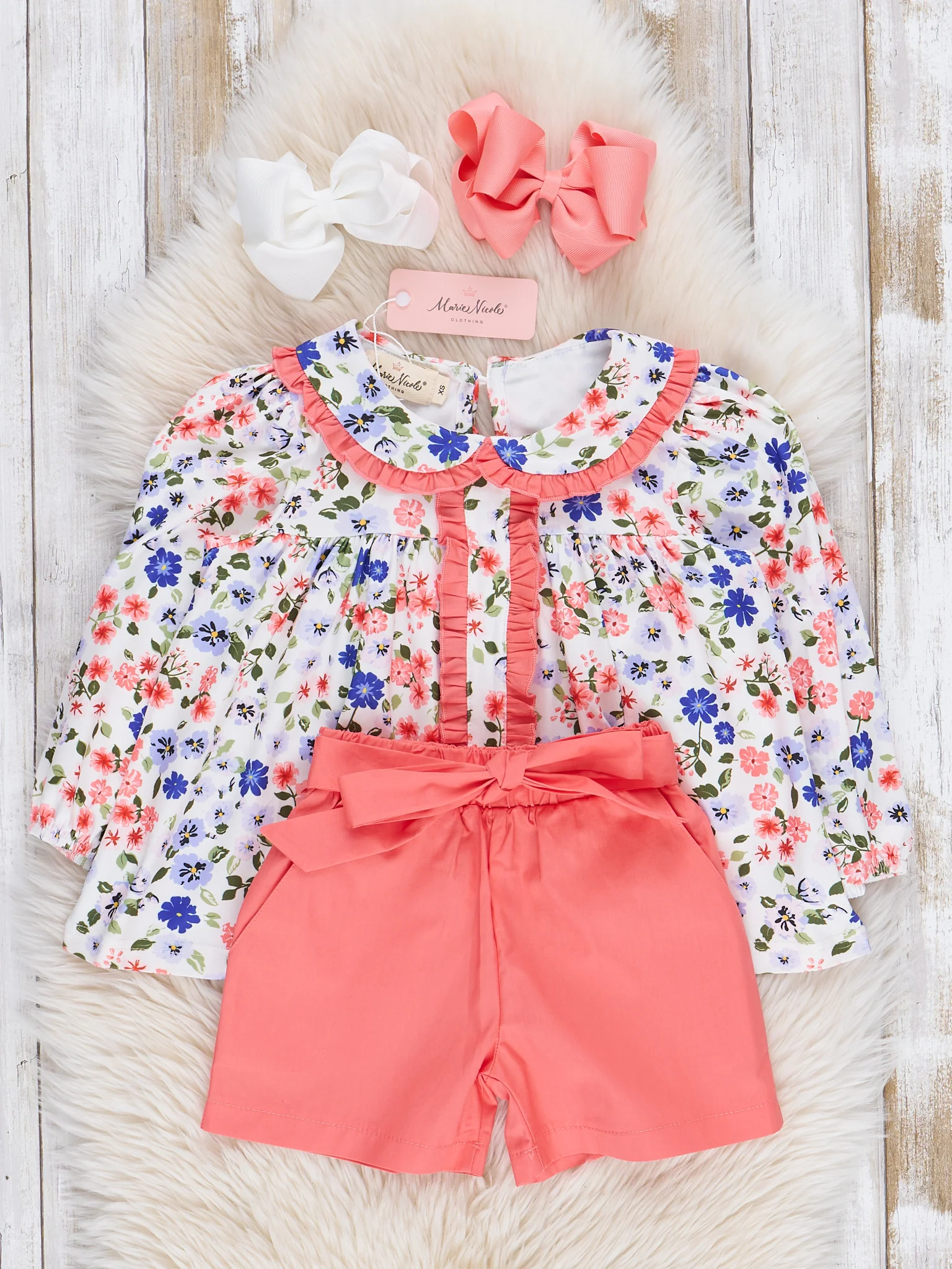 Coral Crazy Daisies Ruffle Outfit - Image 2