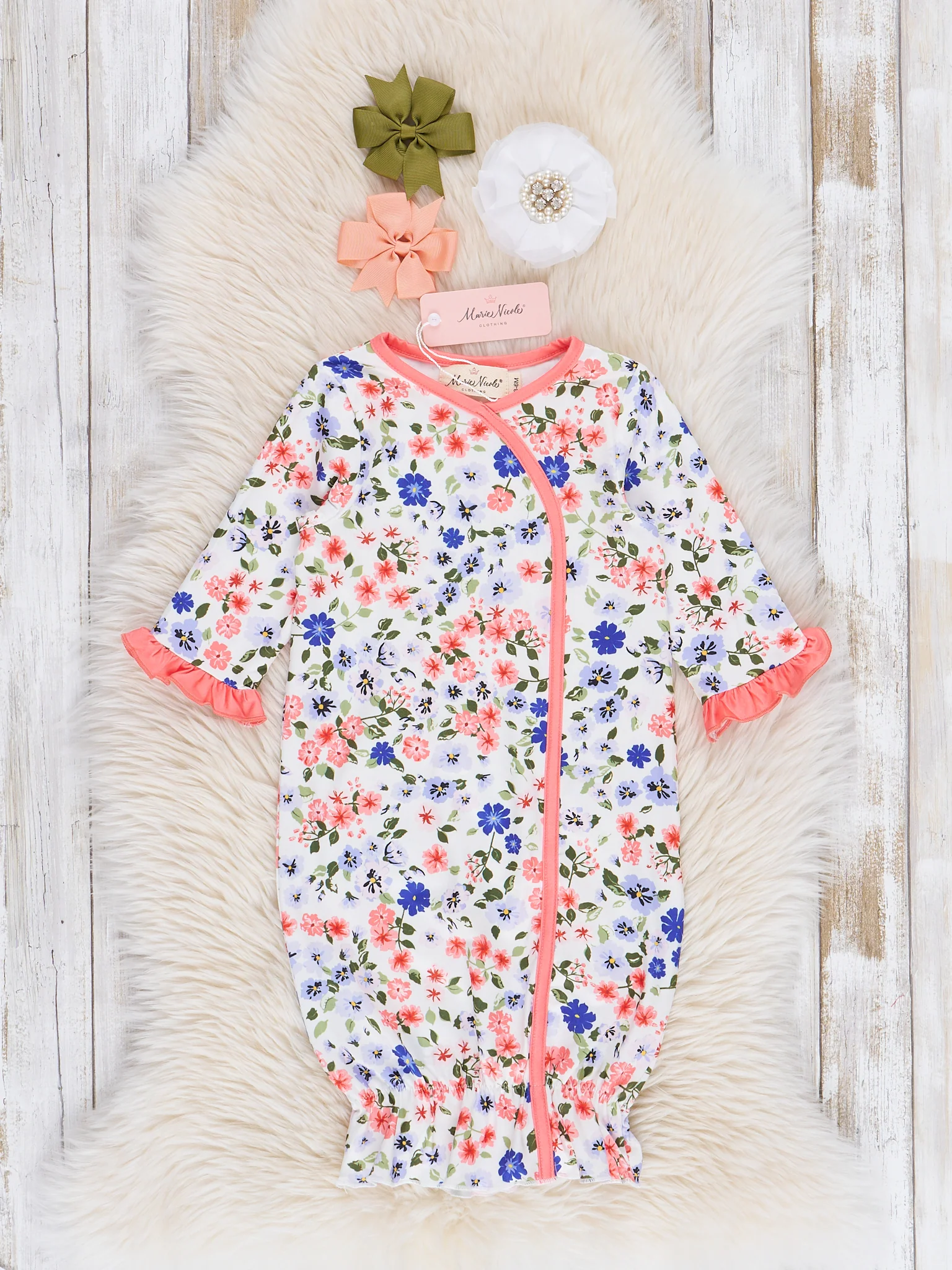 Coral Crazy Daisies Sleeper Gown