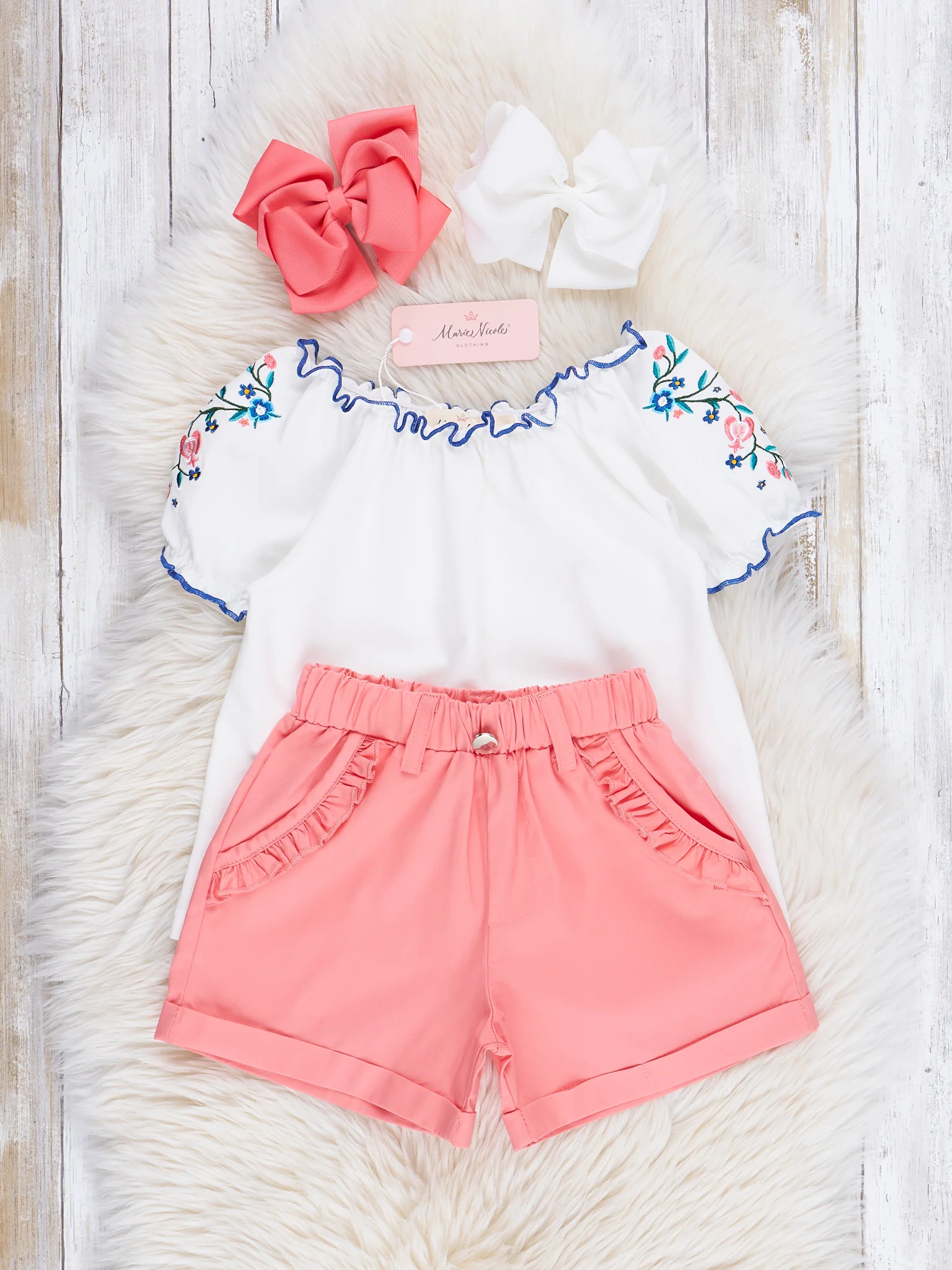 Coral Embroidered Florals Shorts Outfit - Image 2