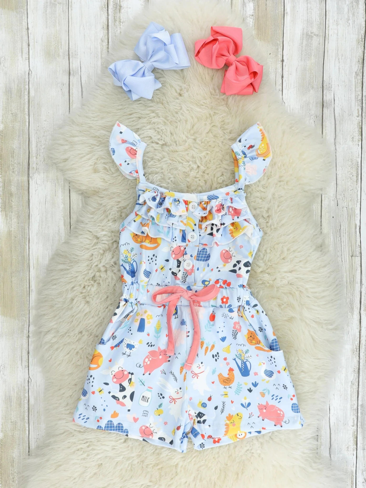 Coral Farm Ruffle Romper