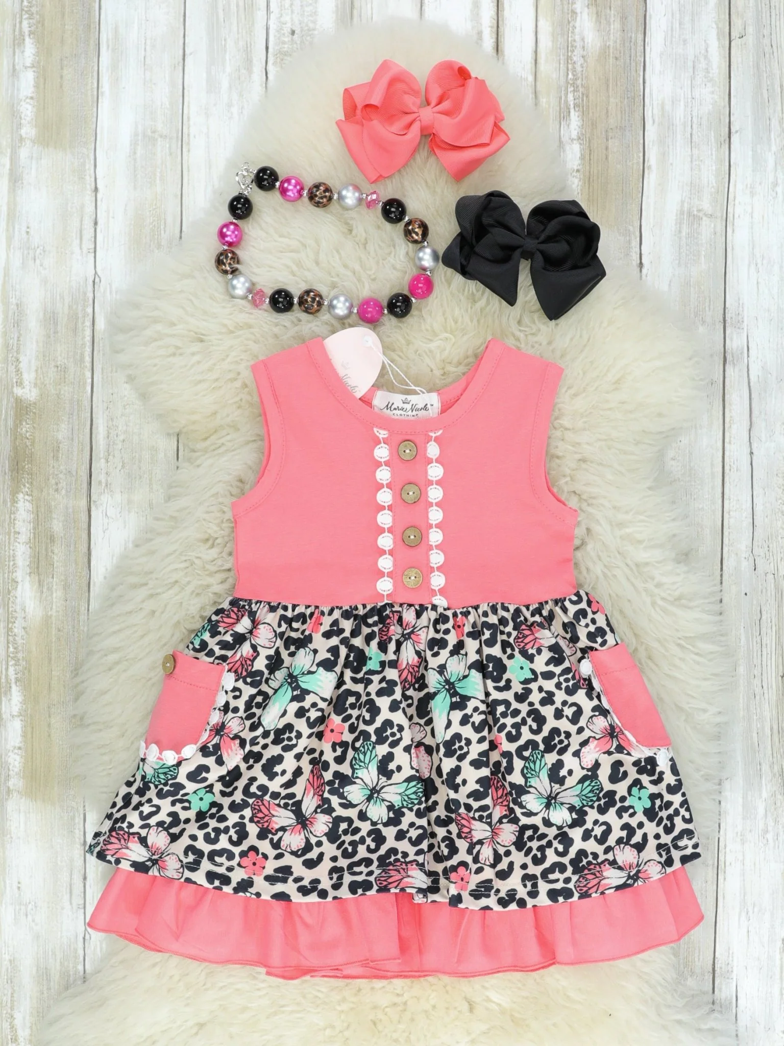 Coral Floral Leopard Tank Pocket Dress