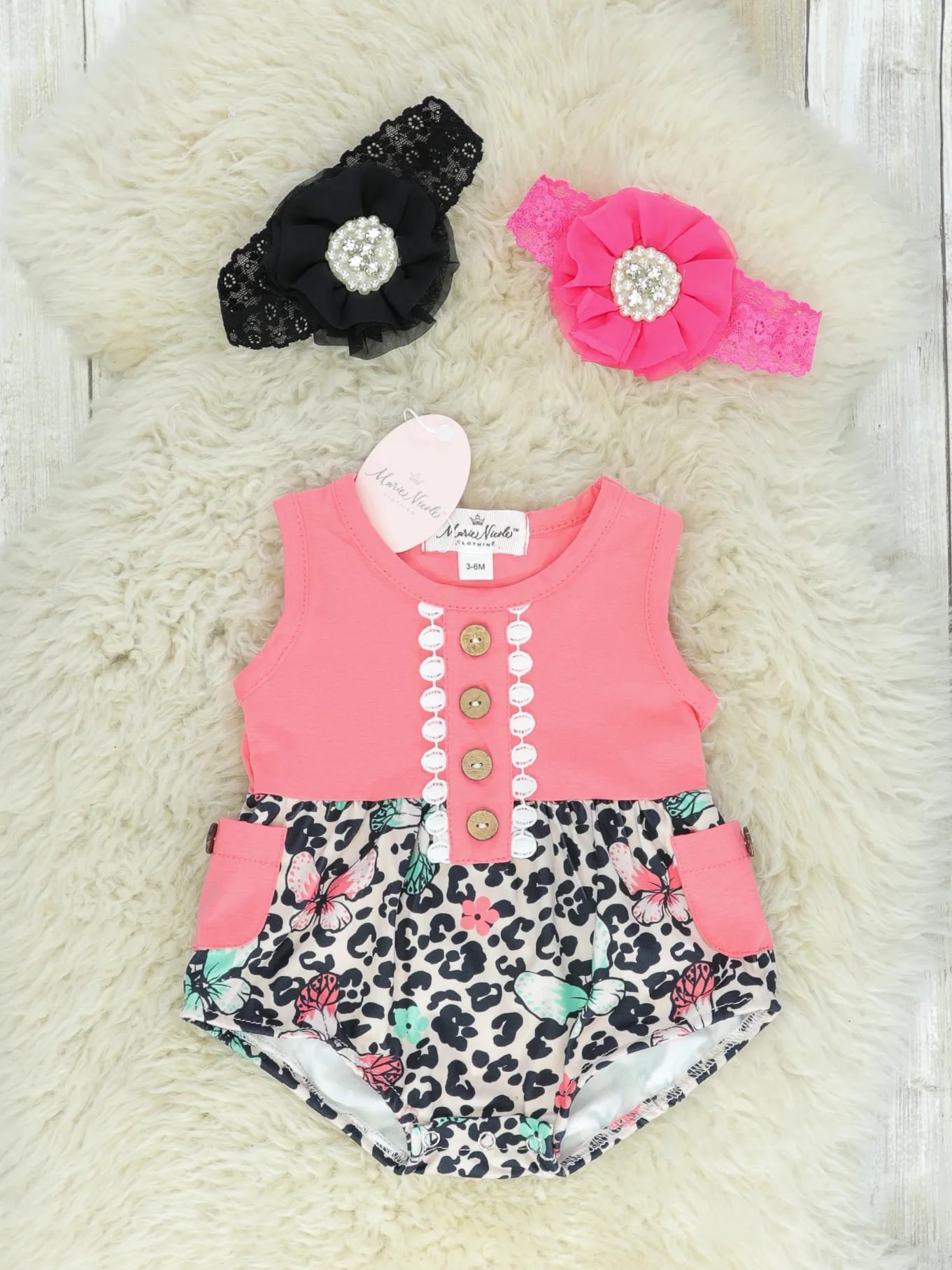 Coral Floral Leopard Tank Pocket Romper