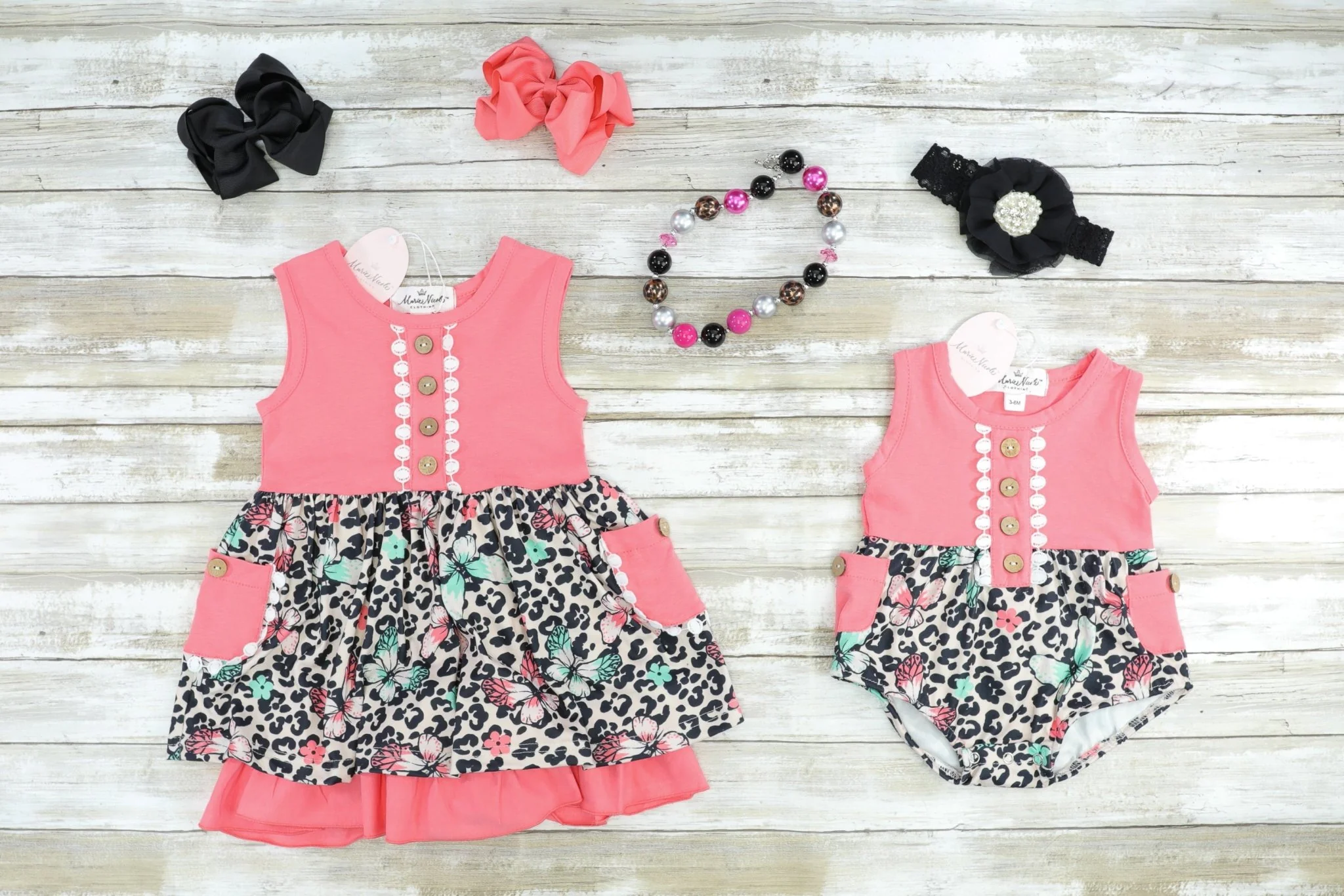 Coral Floral Leopard Tank Pocket Romper - Image 2