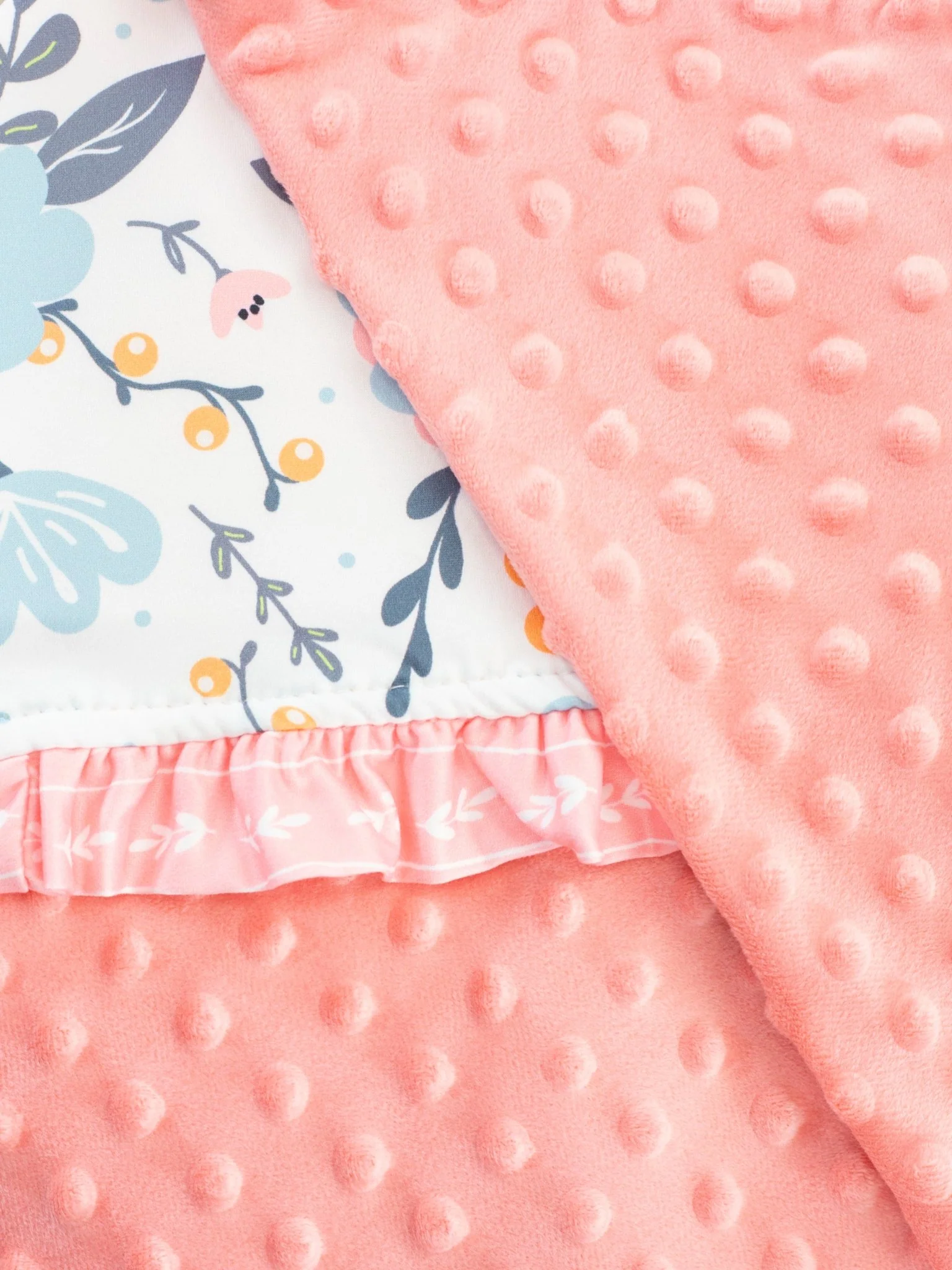 Coral Floral Minky Ruffle Blanket - Image 2