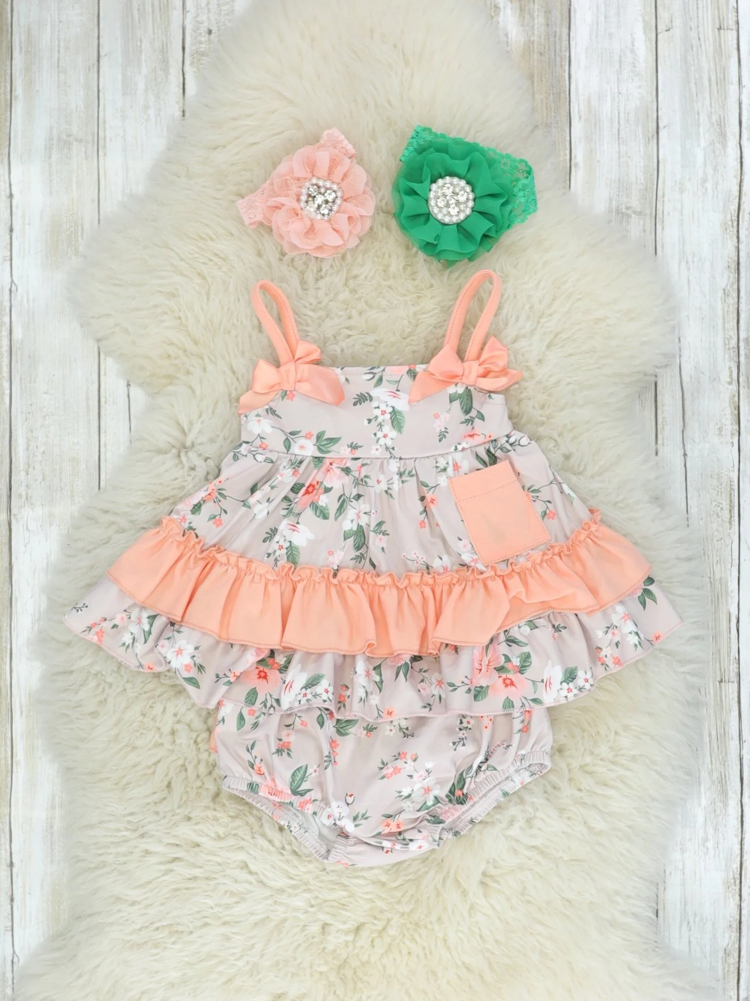 Coral Floral Ruffle Top & Bloomers Set