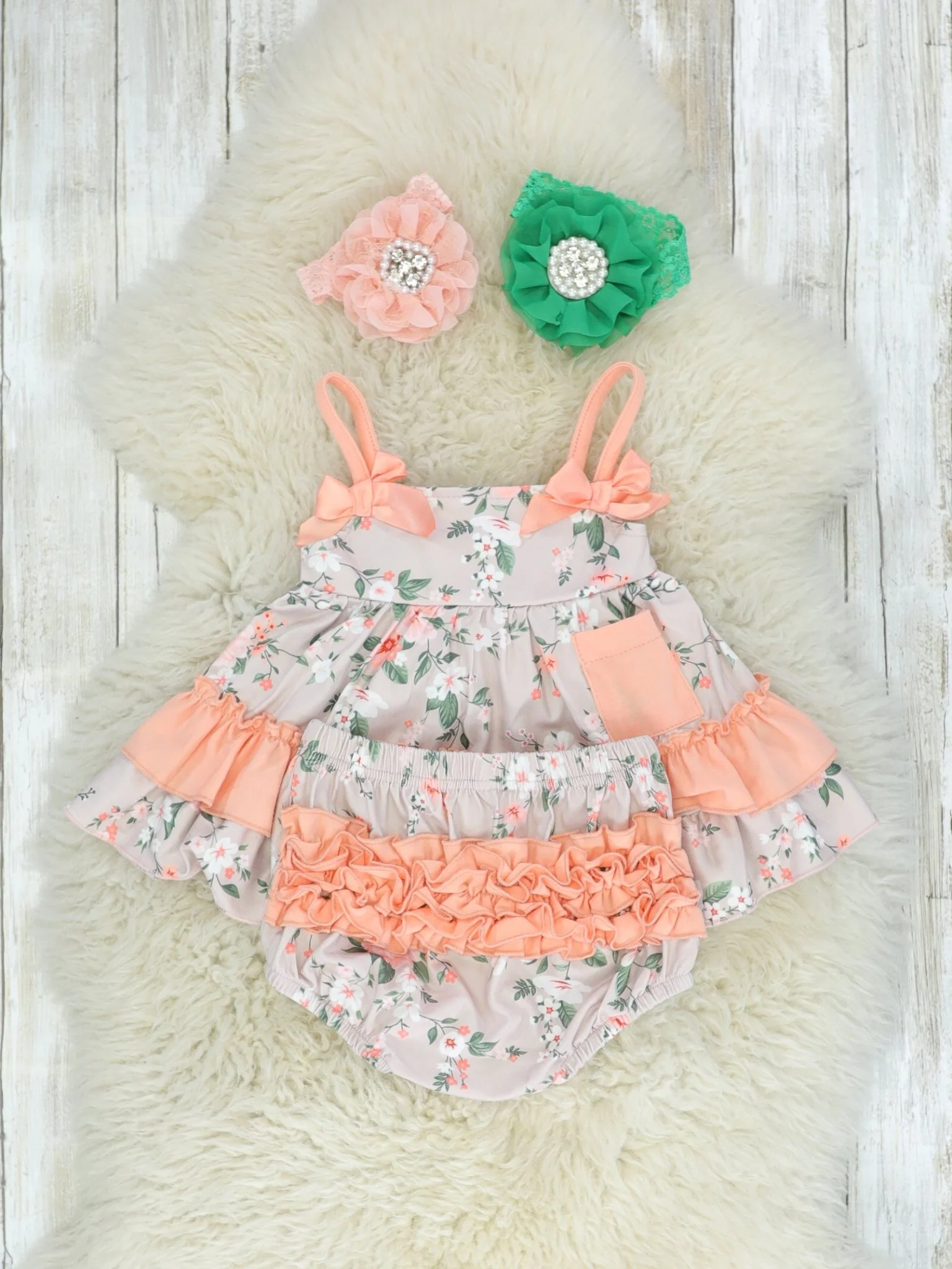 Coral Floral Ruffle Top & Bloomers Set - Image 2