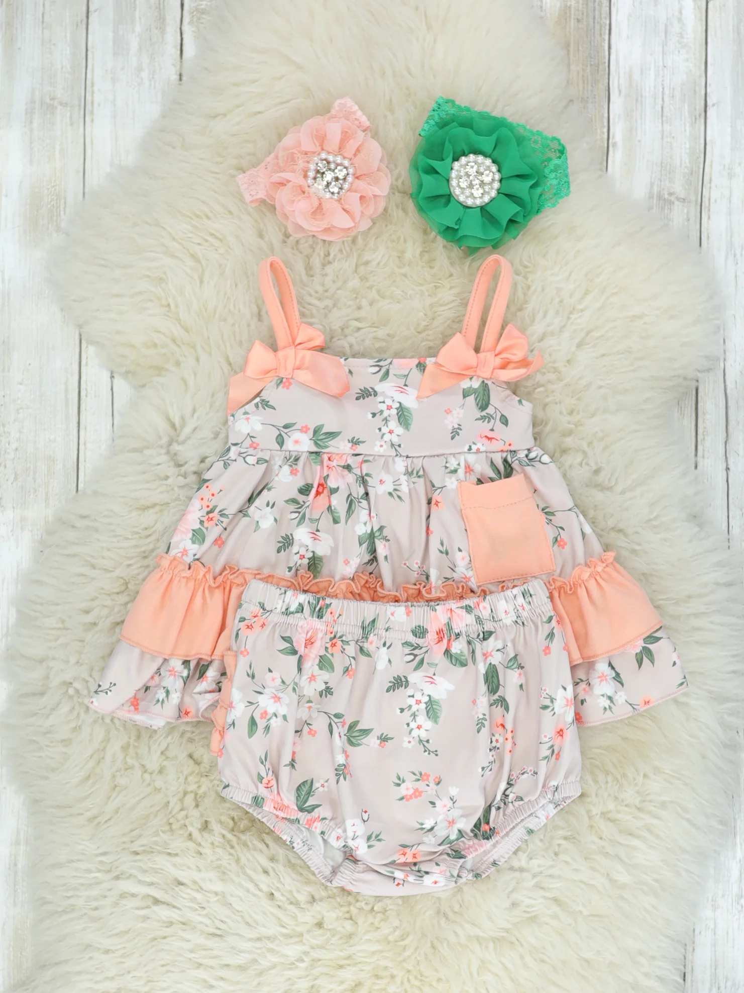 Coral Floral Ruffle Top & Bloomers Set - Image 3