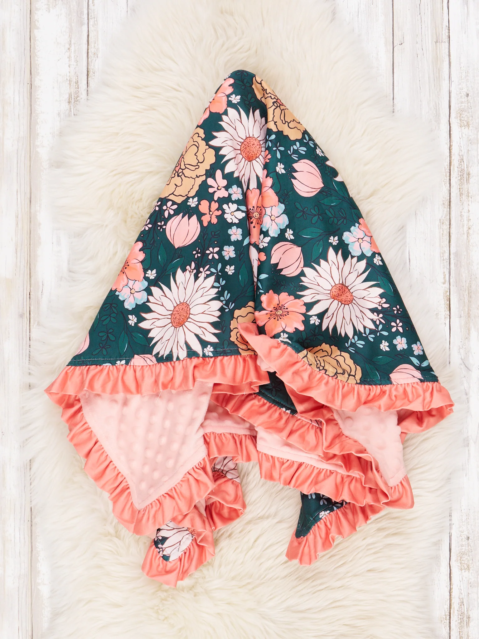 Coral & Green Autumn Blooms Blanket