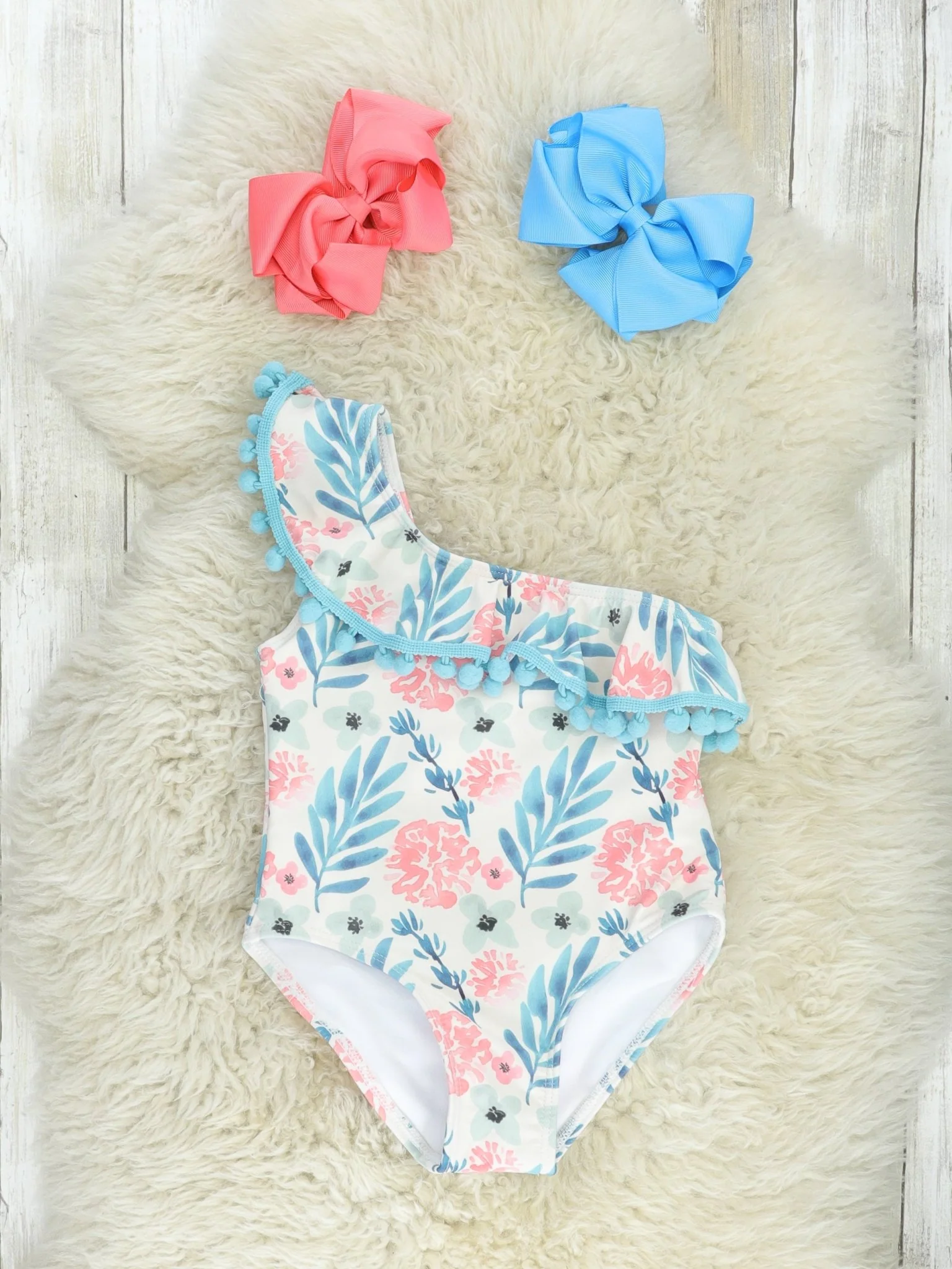 Coral Hydrangea Ruffle One-Piece Swimsuit