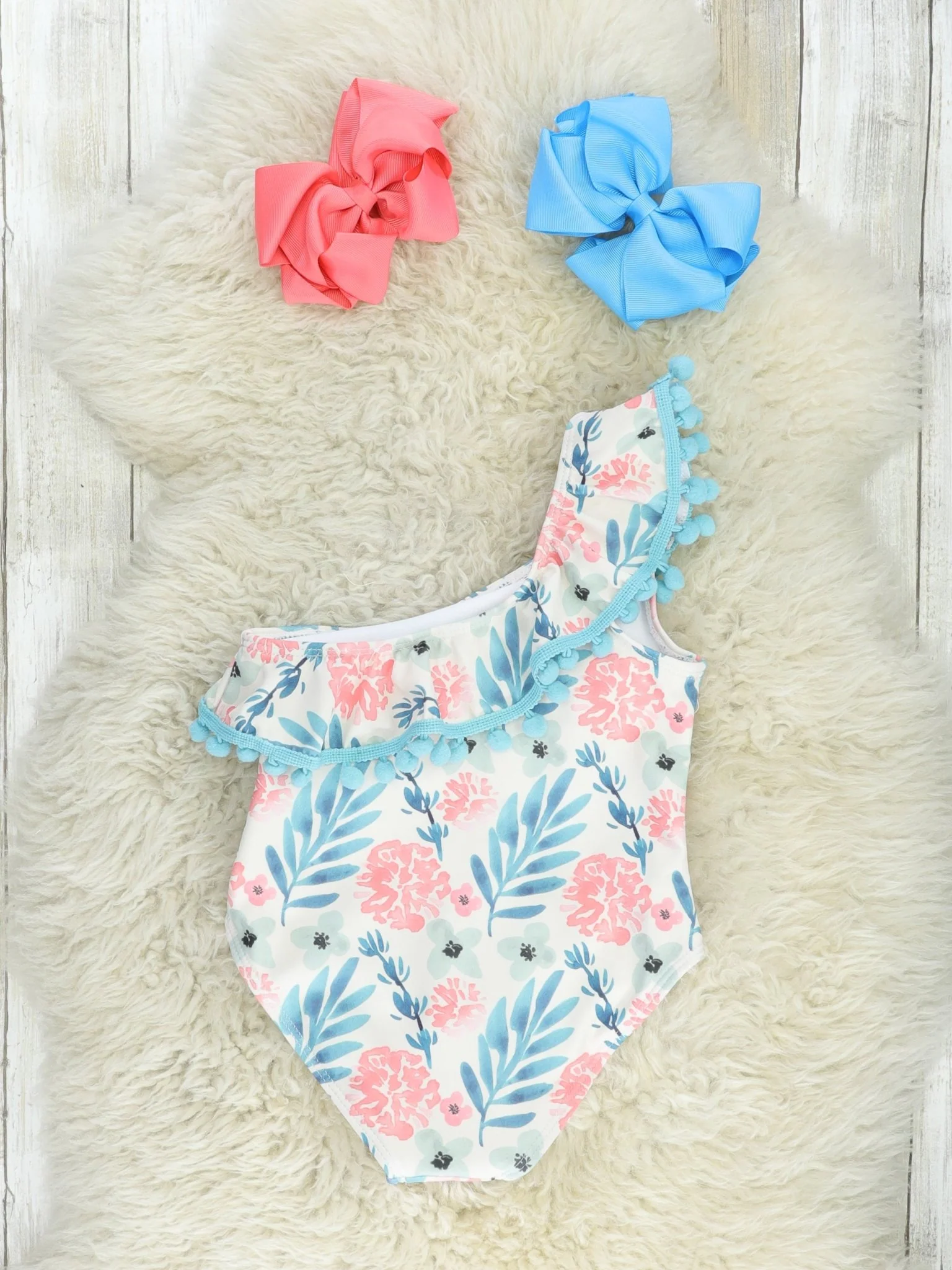 Coral Hydrangea Ruffle One-Piece Swimsuit - Image 2