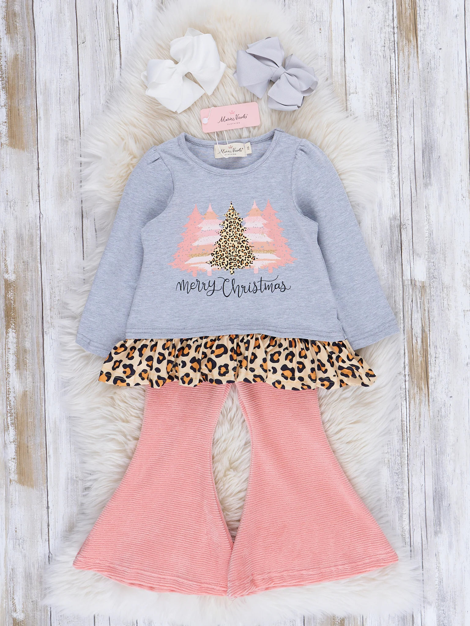 Coral & Leopard Christmas Bell Bottom Outfit