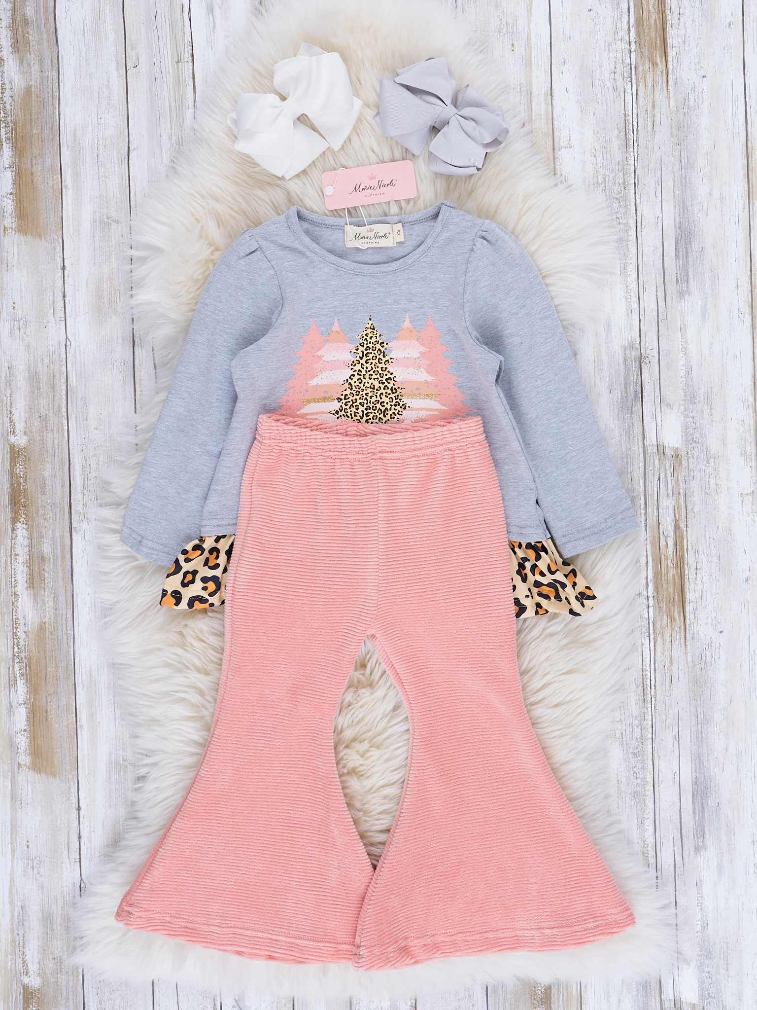 Coral & Leopard Christmas Bell Bottom Outfit - Image 2