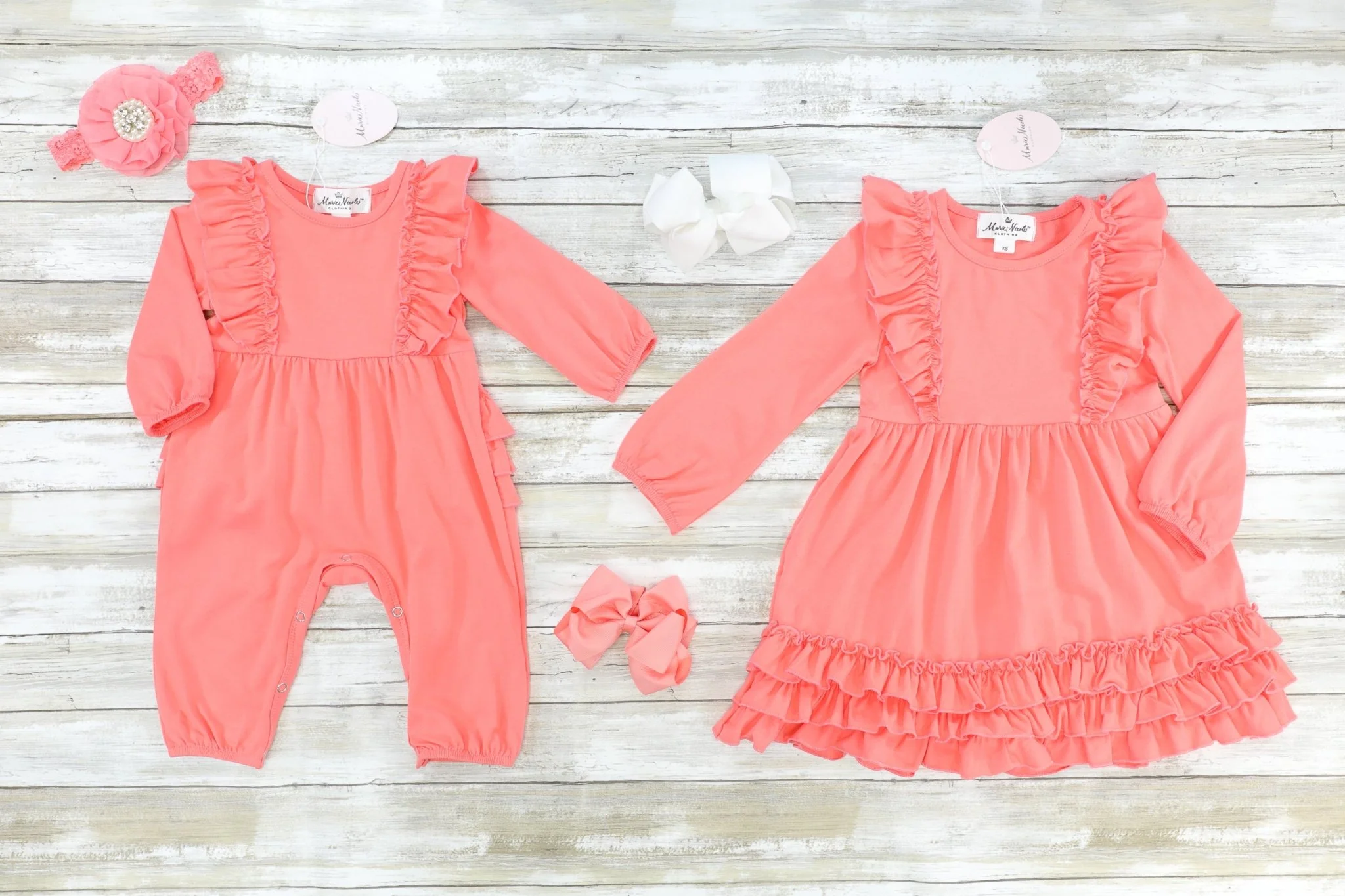 Coral Long Sleeve Ruffle Dress - Image 2