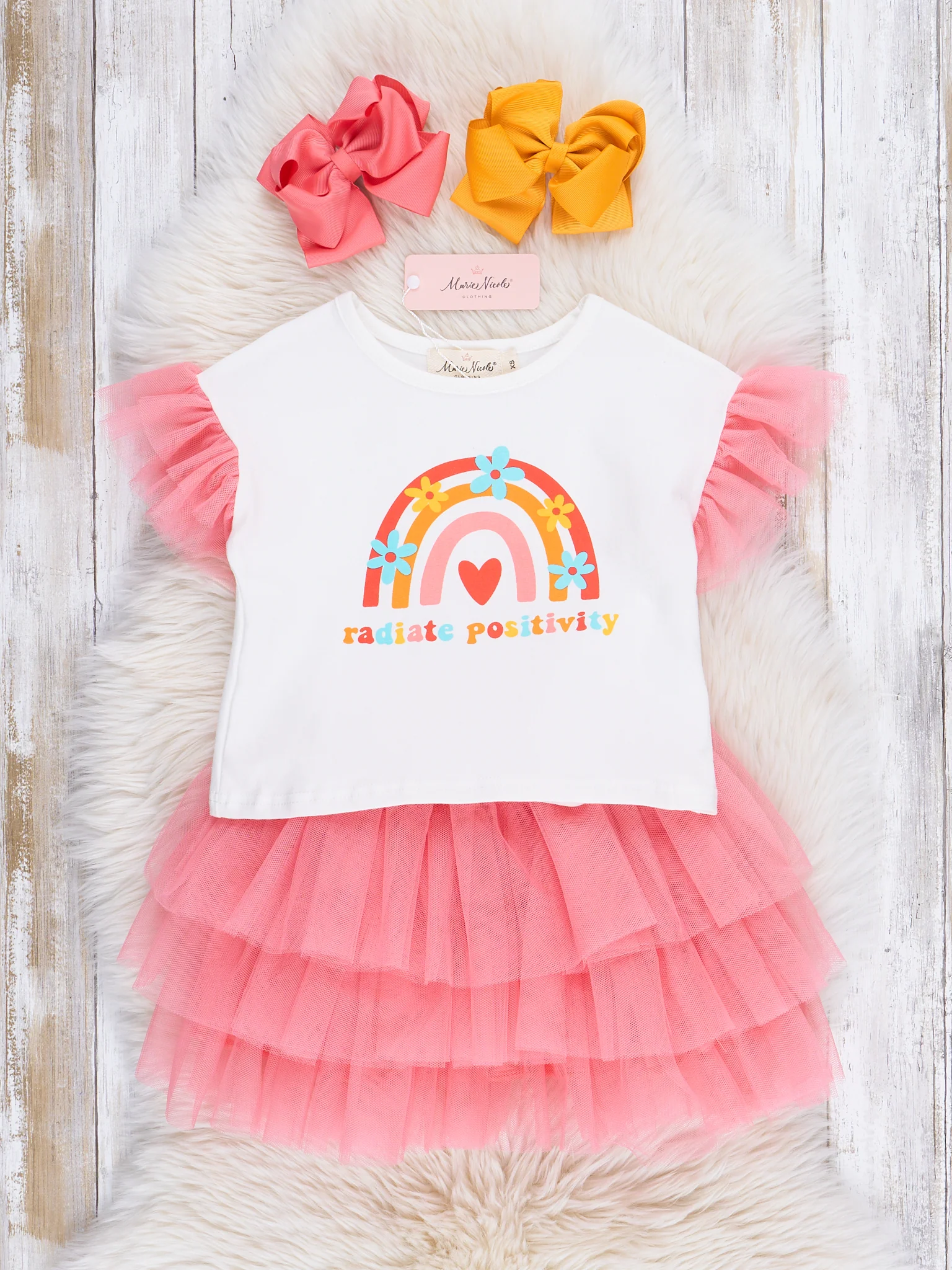Coral Rainbow Positivity Outfit w/ Tulle Skirt