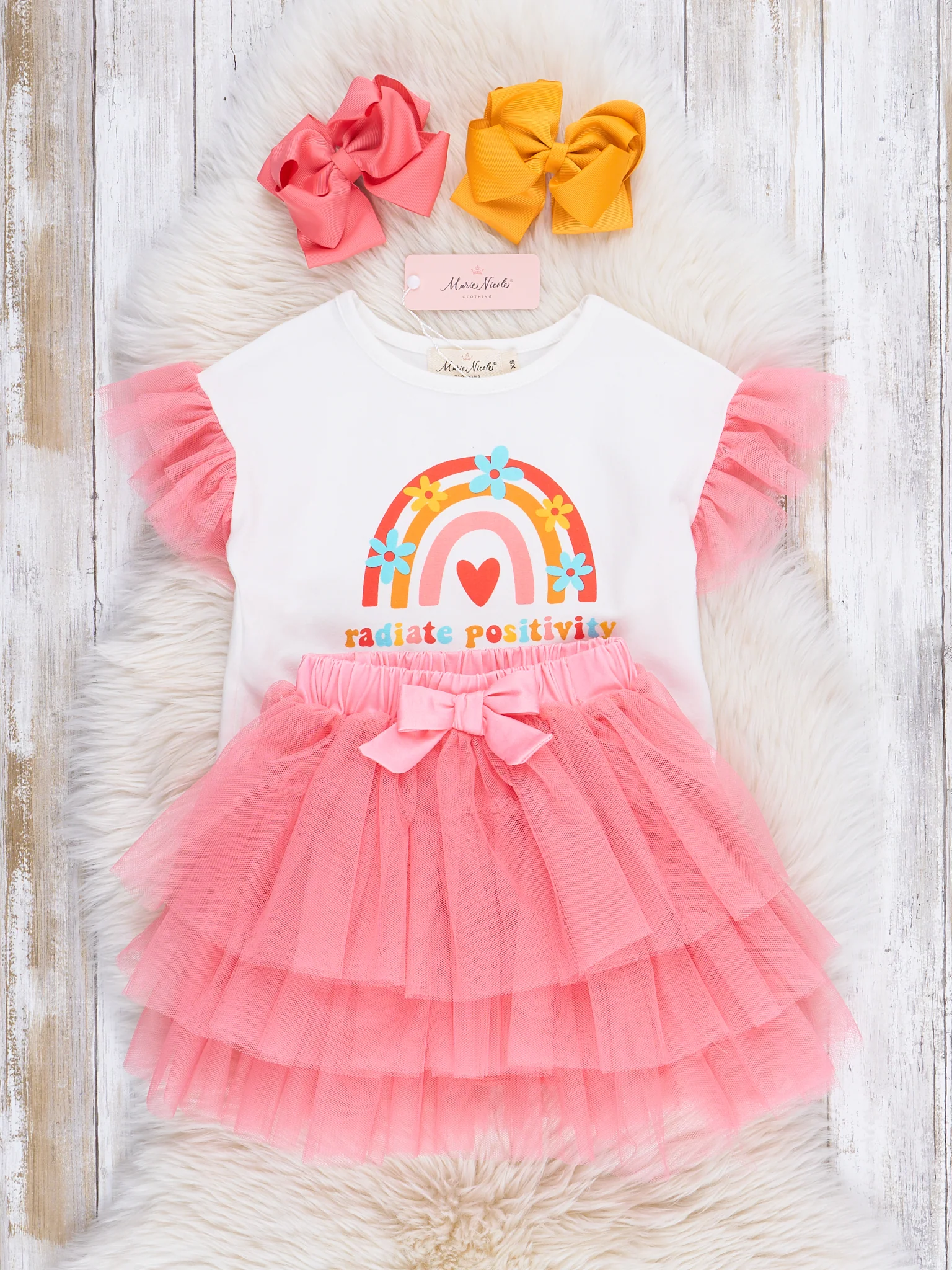 Coral Rainbow Positivity Outfit w/ Tulle Skirt - Image 2