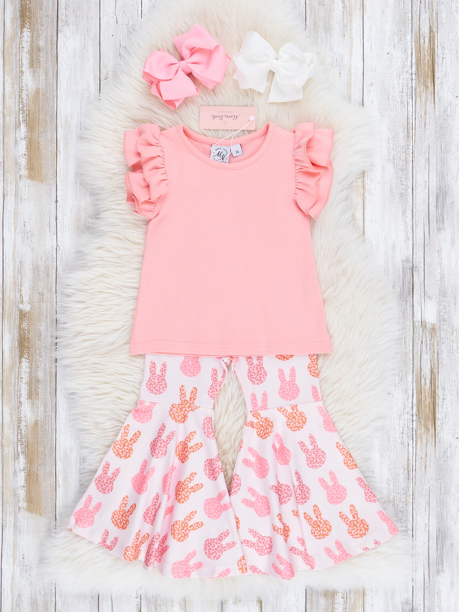 Coral Ruffle Tank & Bunny Bell Bottoms Outfit