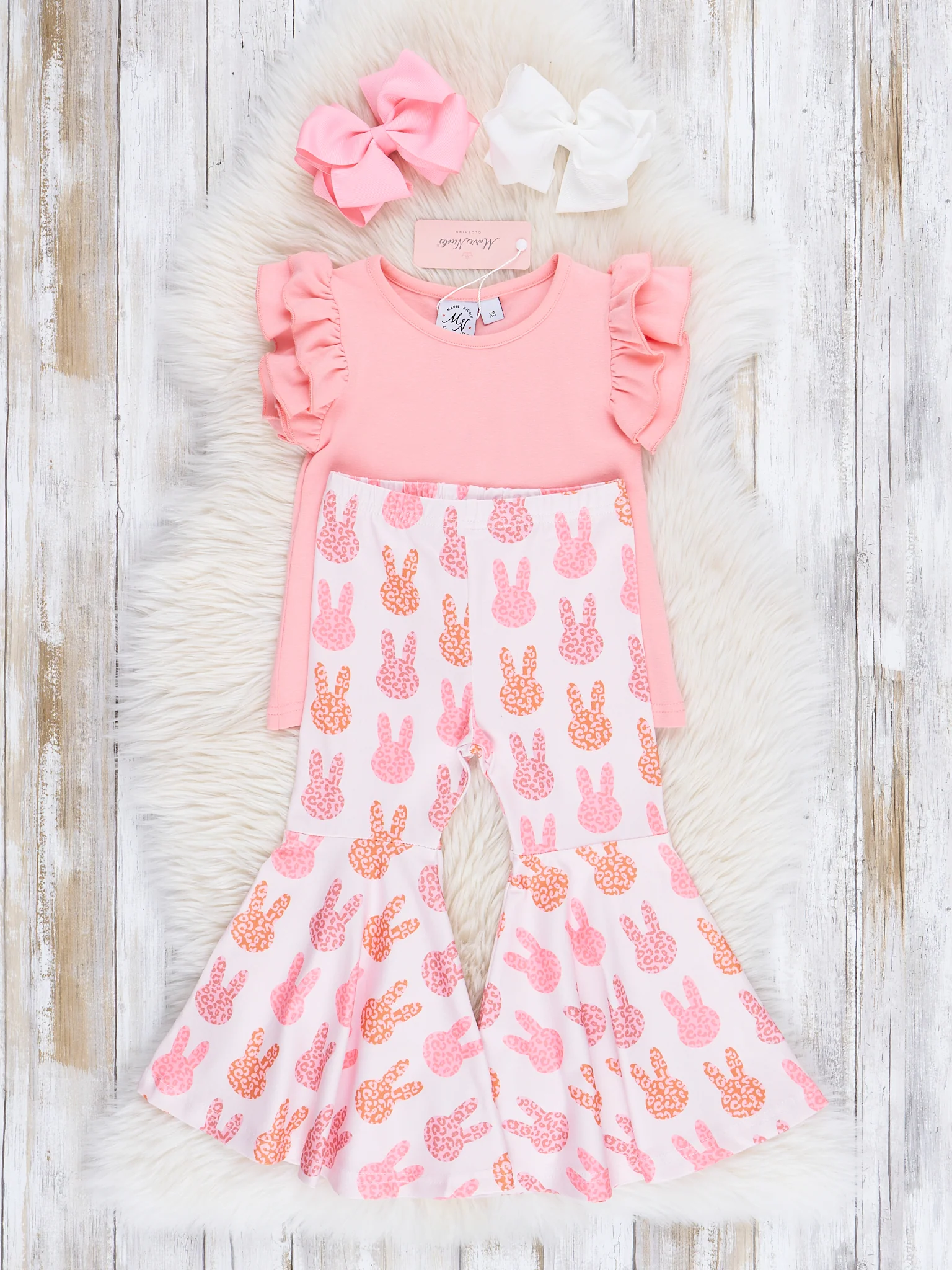 Coral Ruffle Tank & Bunny Bell Bottoms Outfit - Image 2