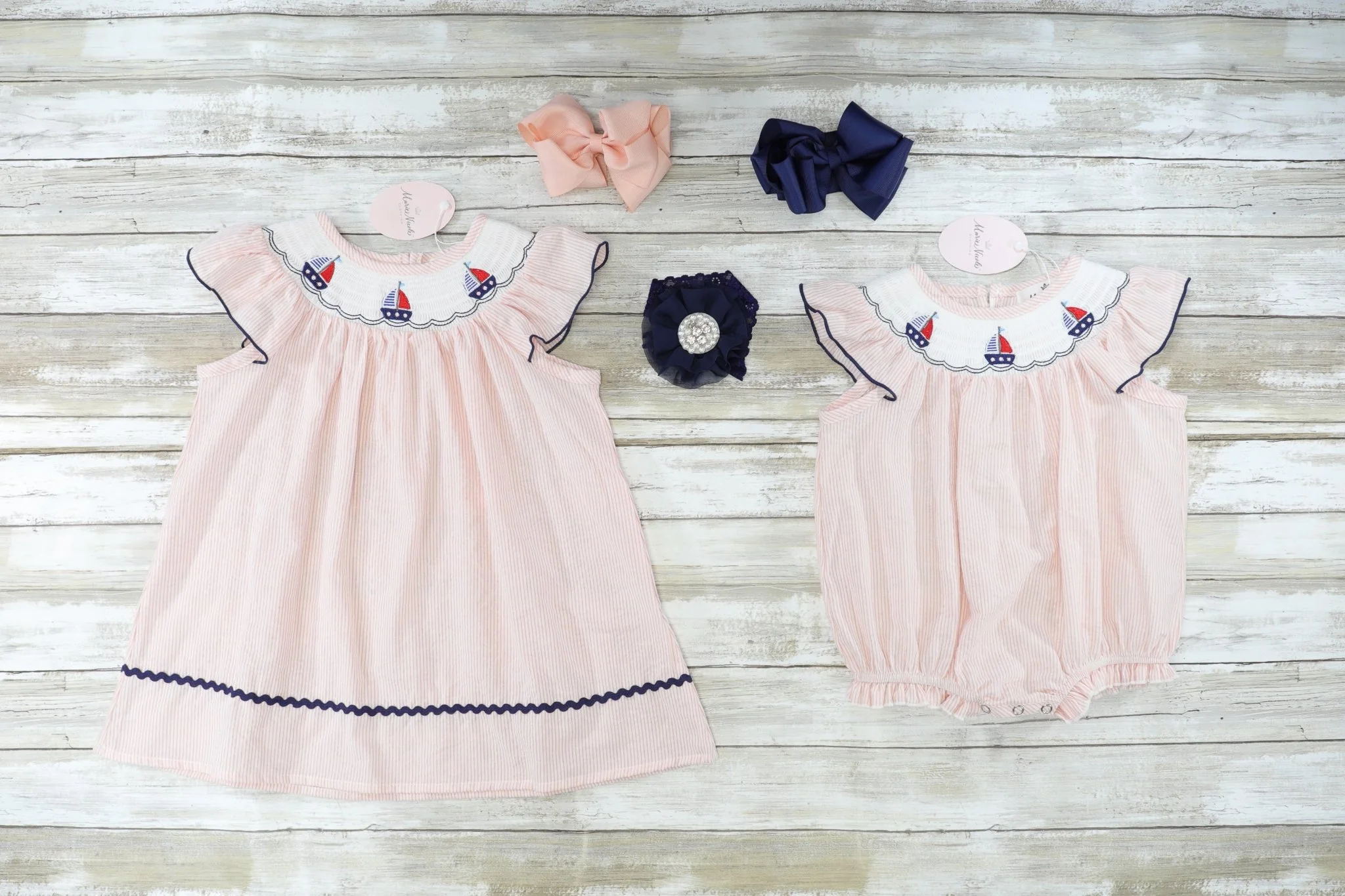 Coral Sailboat Smocked Romper - Image 2