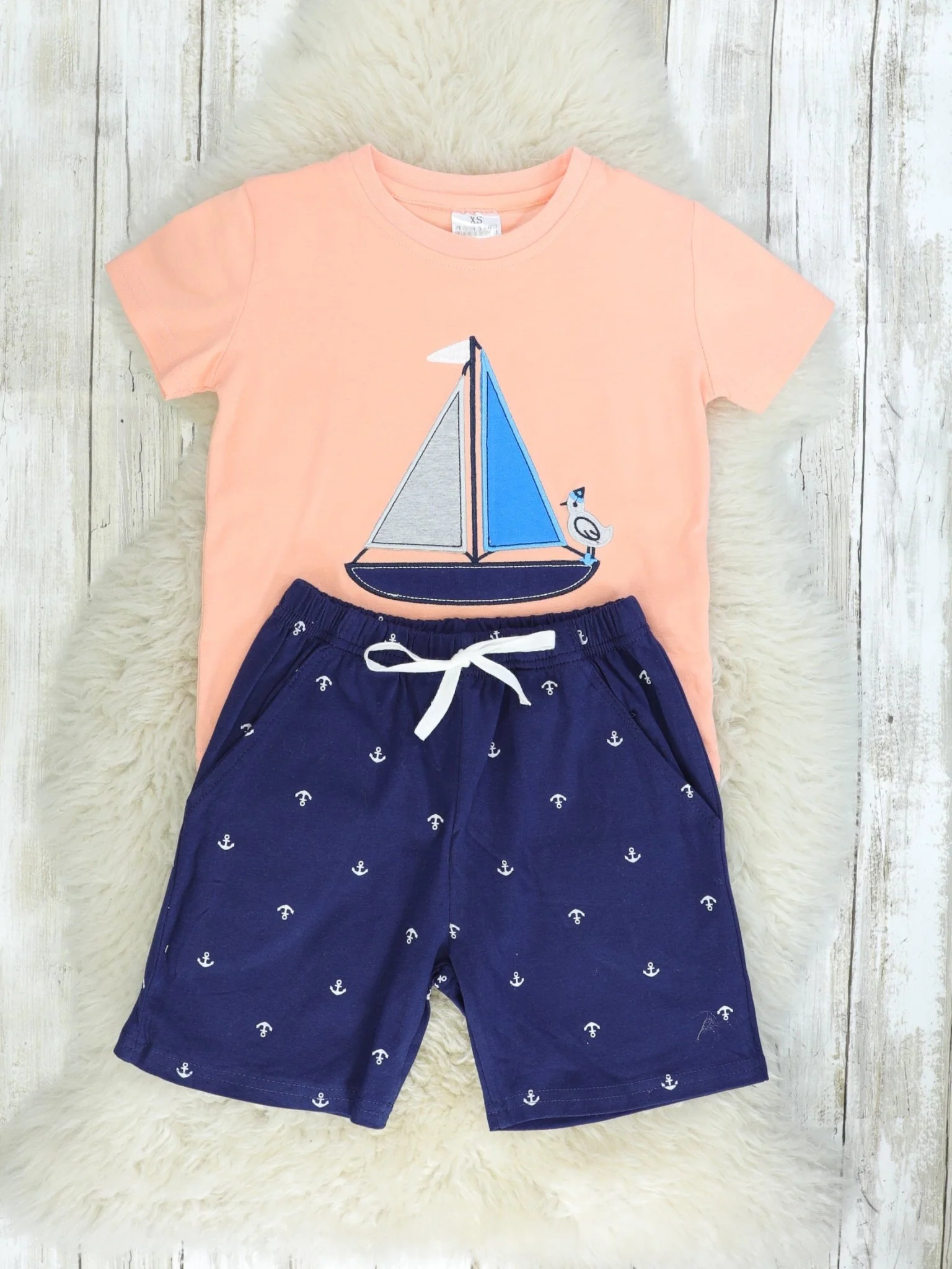 Coral Sailboat Top & Shorts Outfit - Image 2