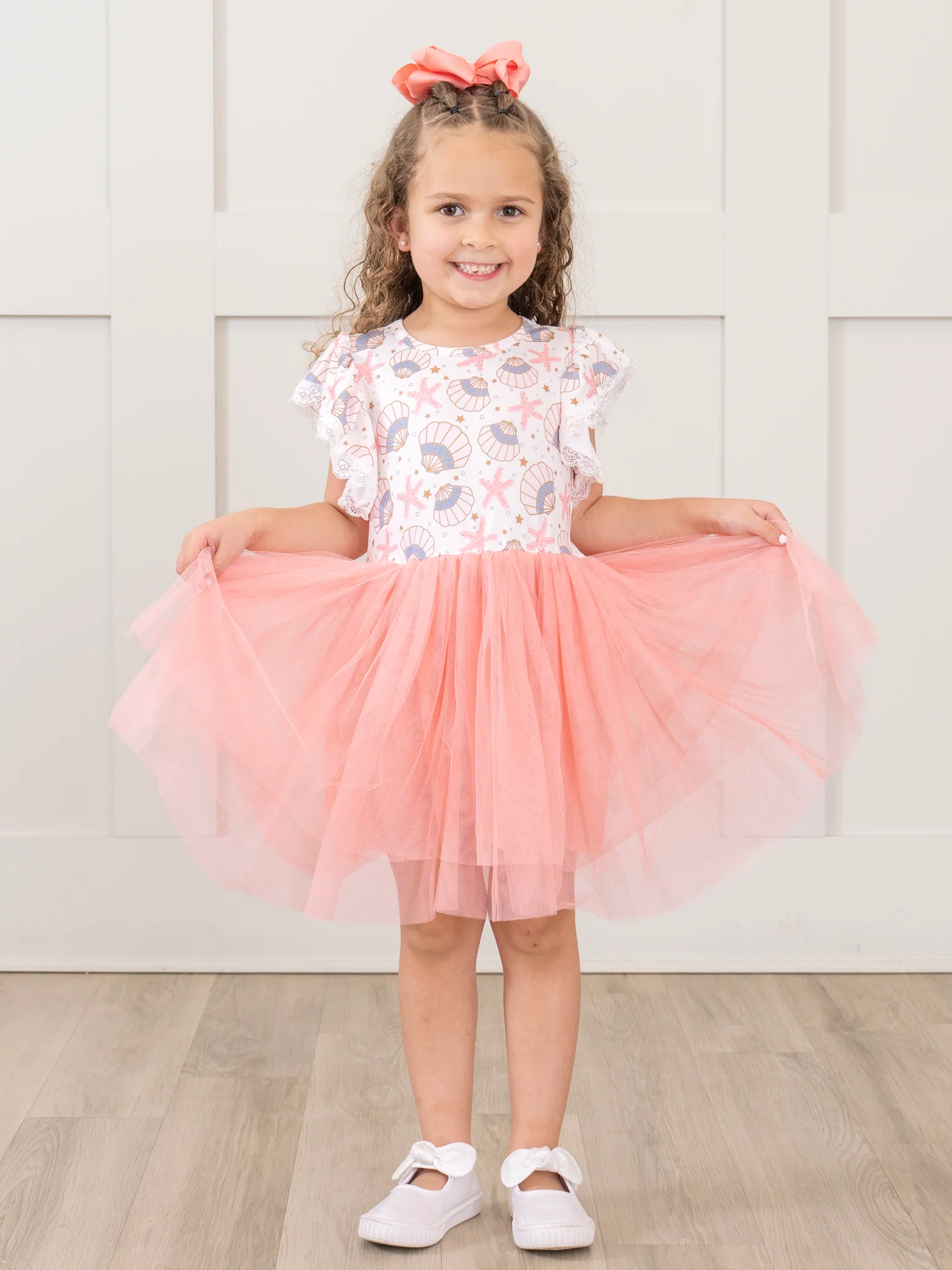Coral Seashell Tulle Ruffle Dress - Image 5