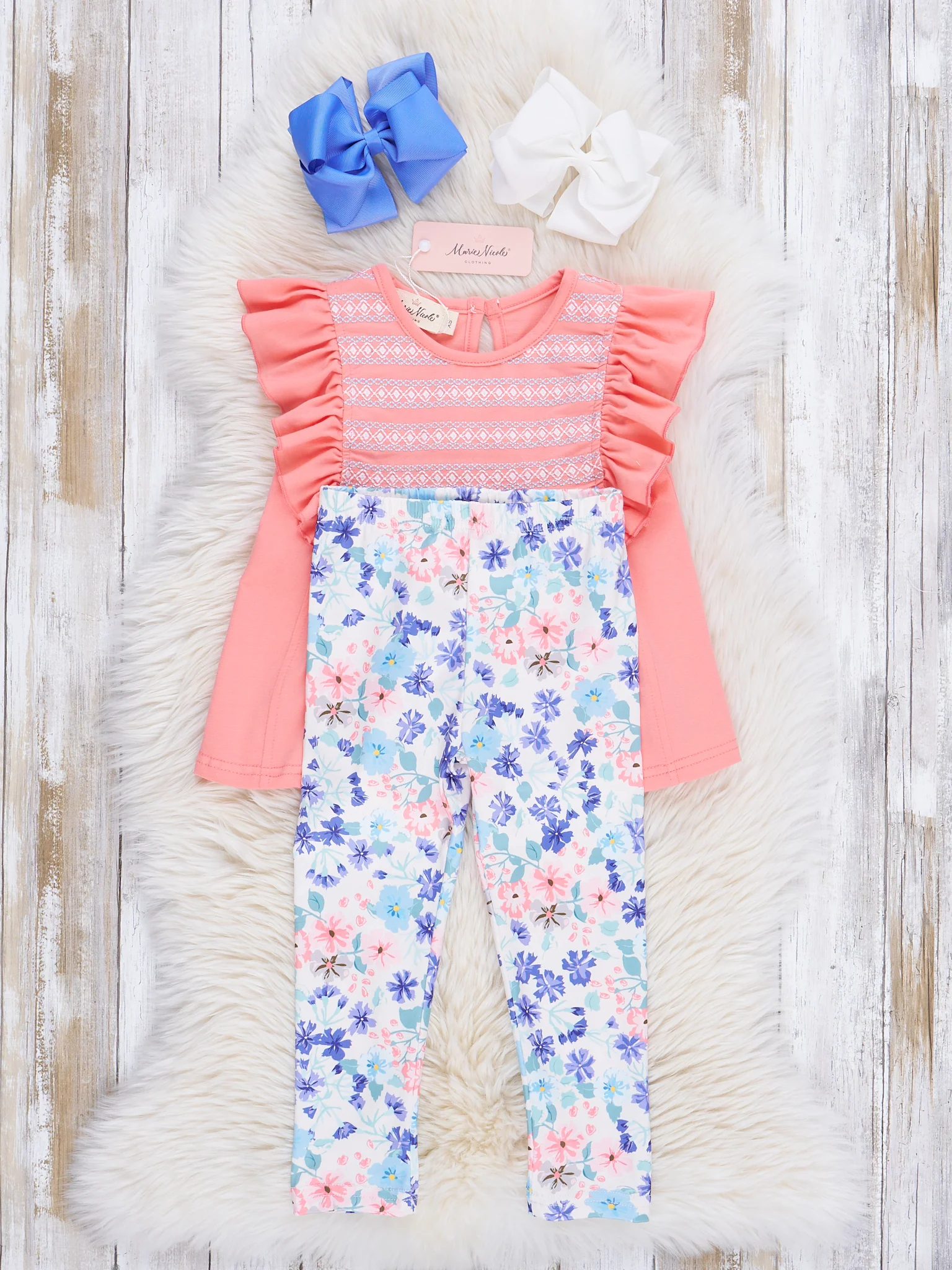 Coral Smocked Florals Ruffle Outfit - Image 2