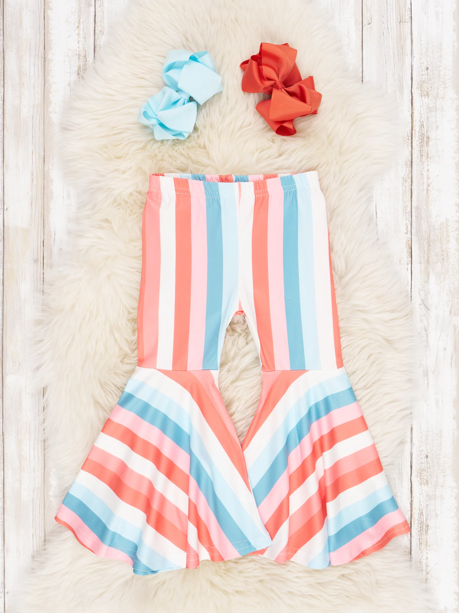 Coral Striped Bell Bottoms