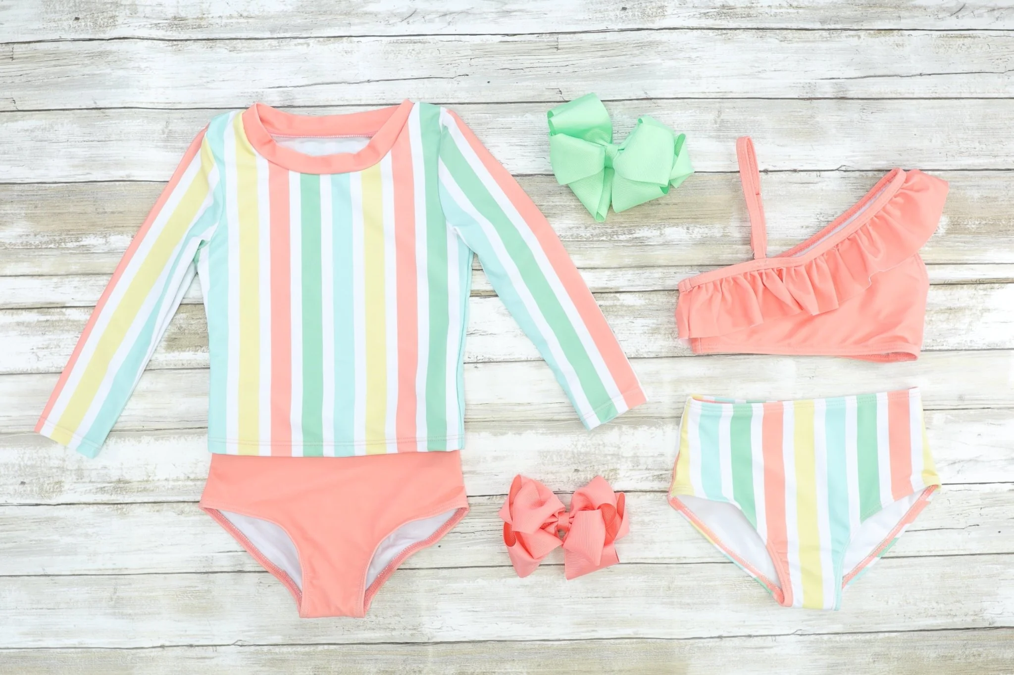 Coral Striped Ruffle Bikini - Image 2