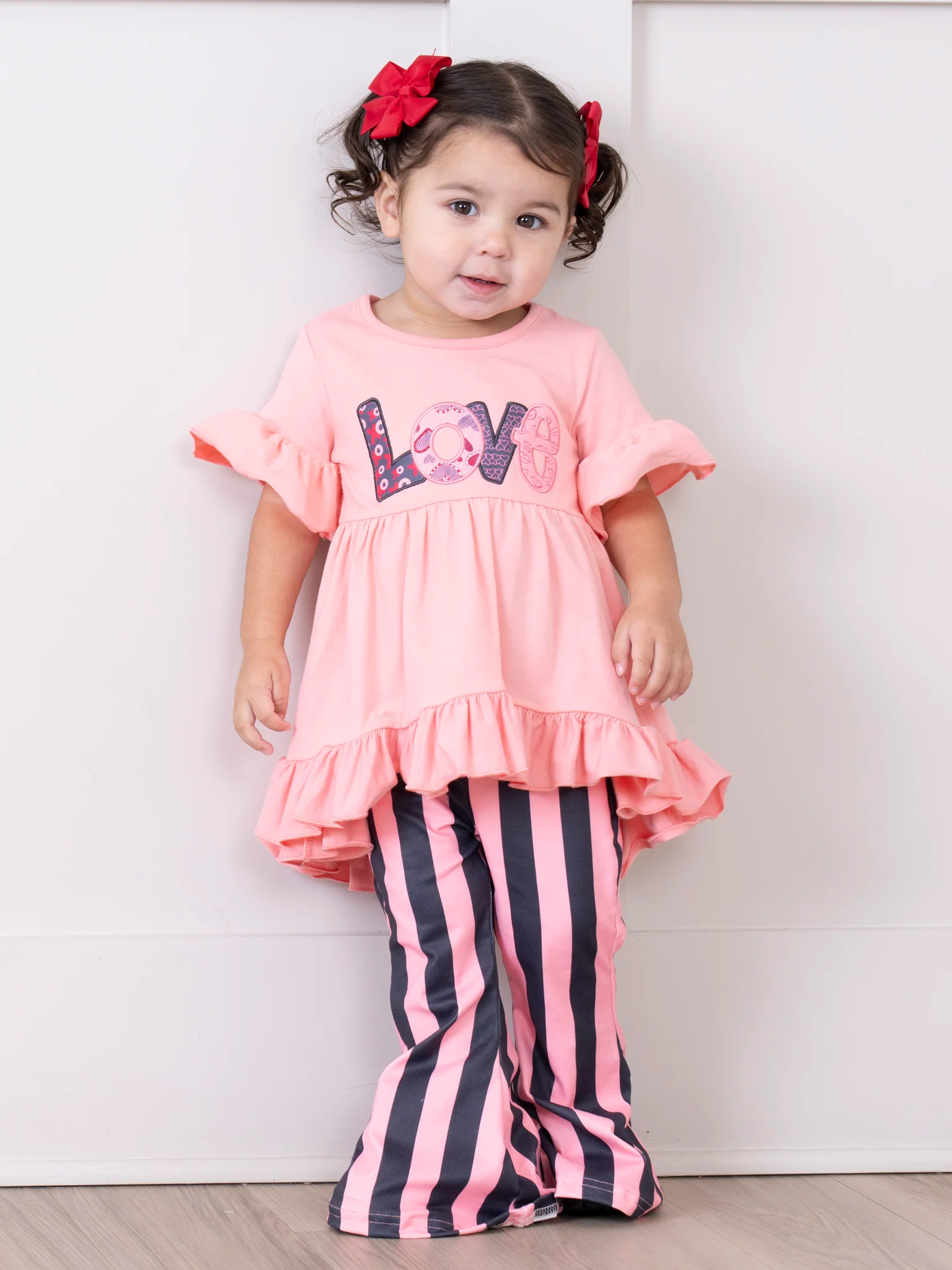 Coral Stripes "Love" Bell Bottom Outfit