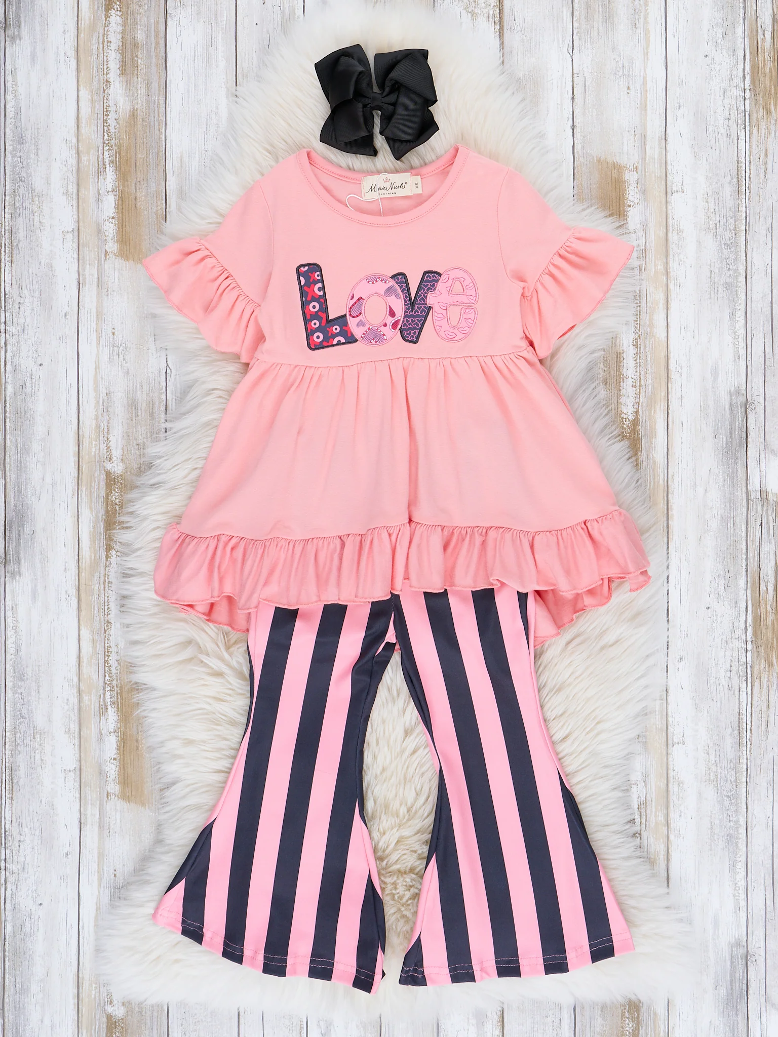 Coral Stripes "Love" Bell Bottom Outfit - Image 3
