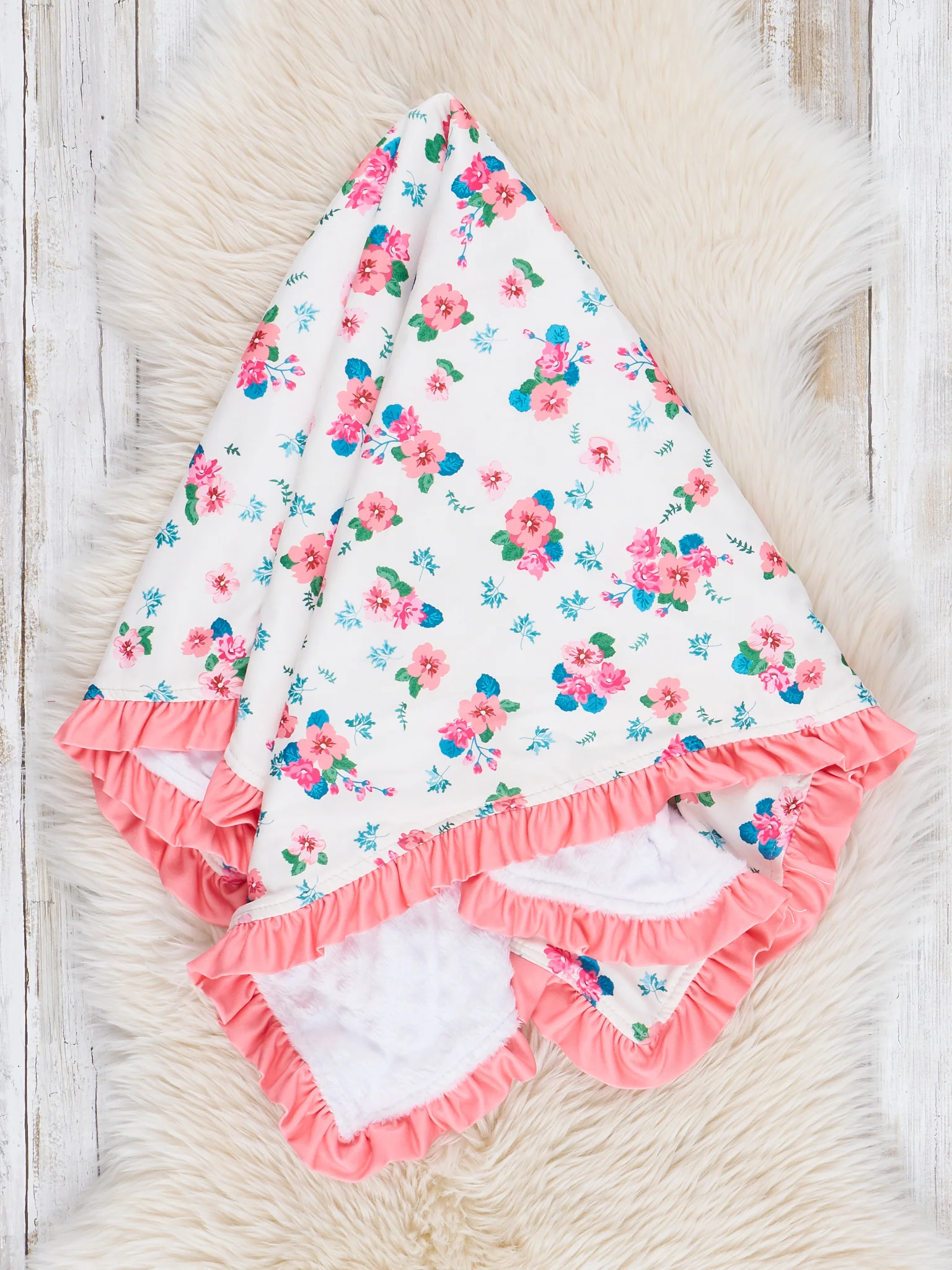 Coral Sweet Garden Ruffle Minky Blanket