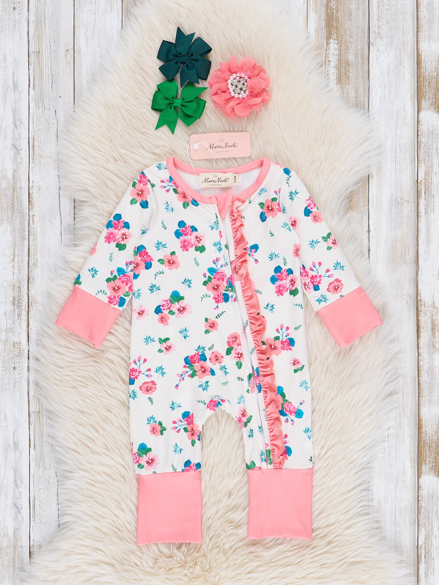Coral Sweet Garden Ruffle Sleeper Pajamas