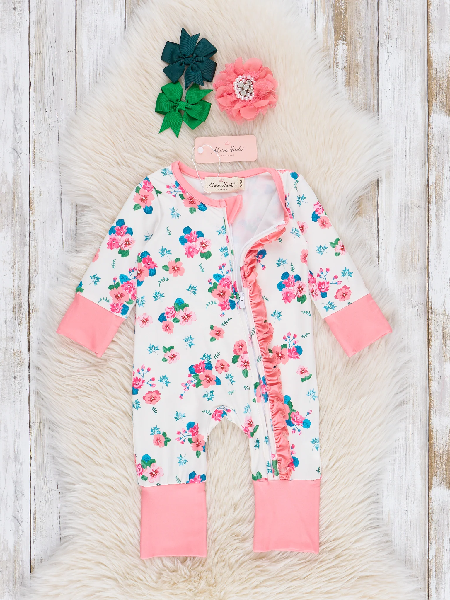 Coral Sweet Garden Ruffle Sleeper Pajamas - Image 2