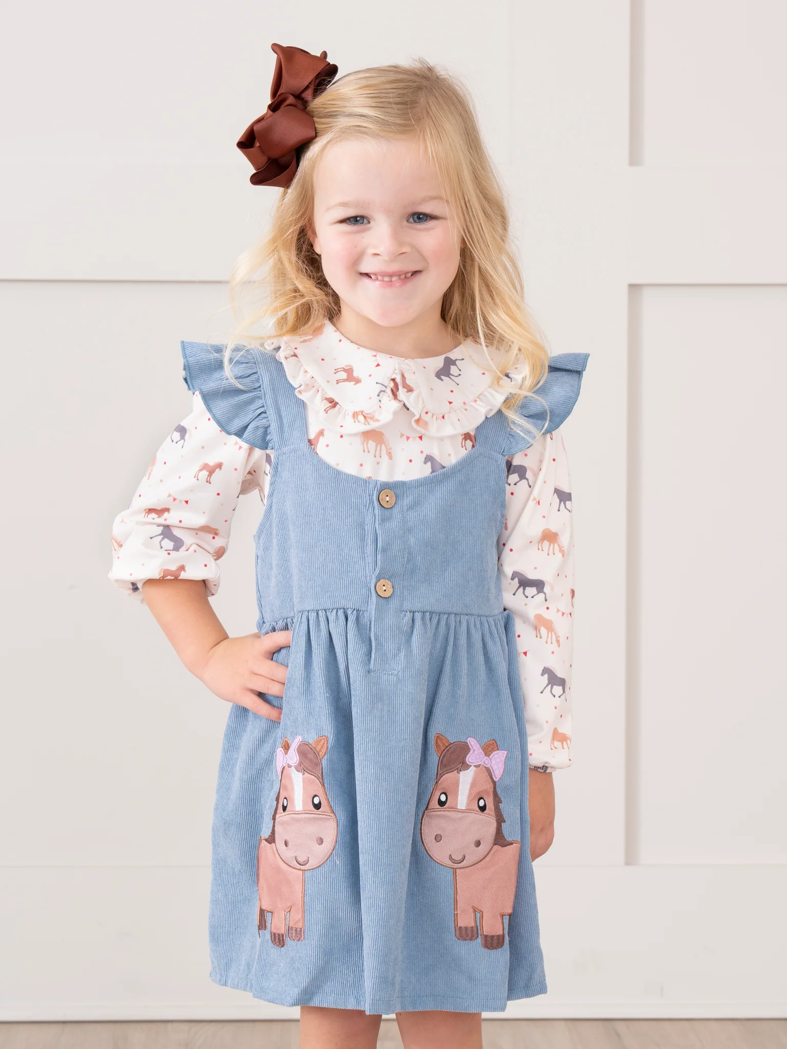 Corduroy Embroidered Little Pony Skirtall Set