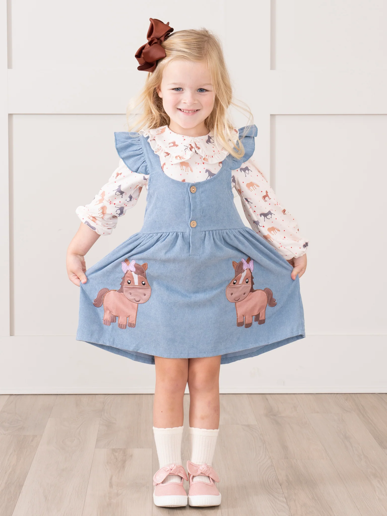 Corduroy Embroidered Little Pony Skirtall Set - Image 7