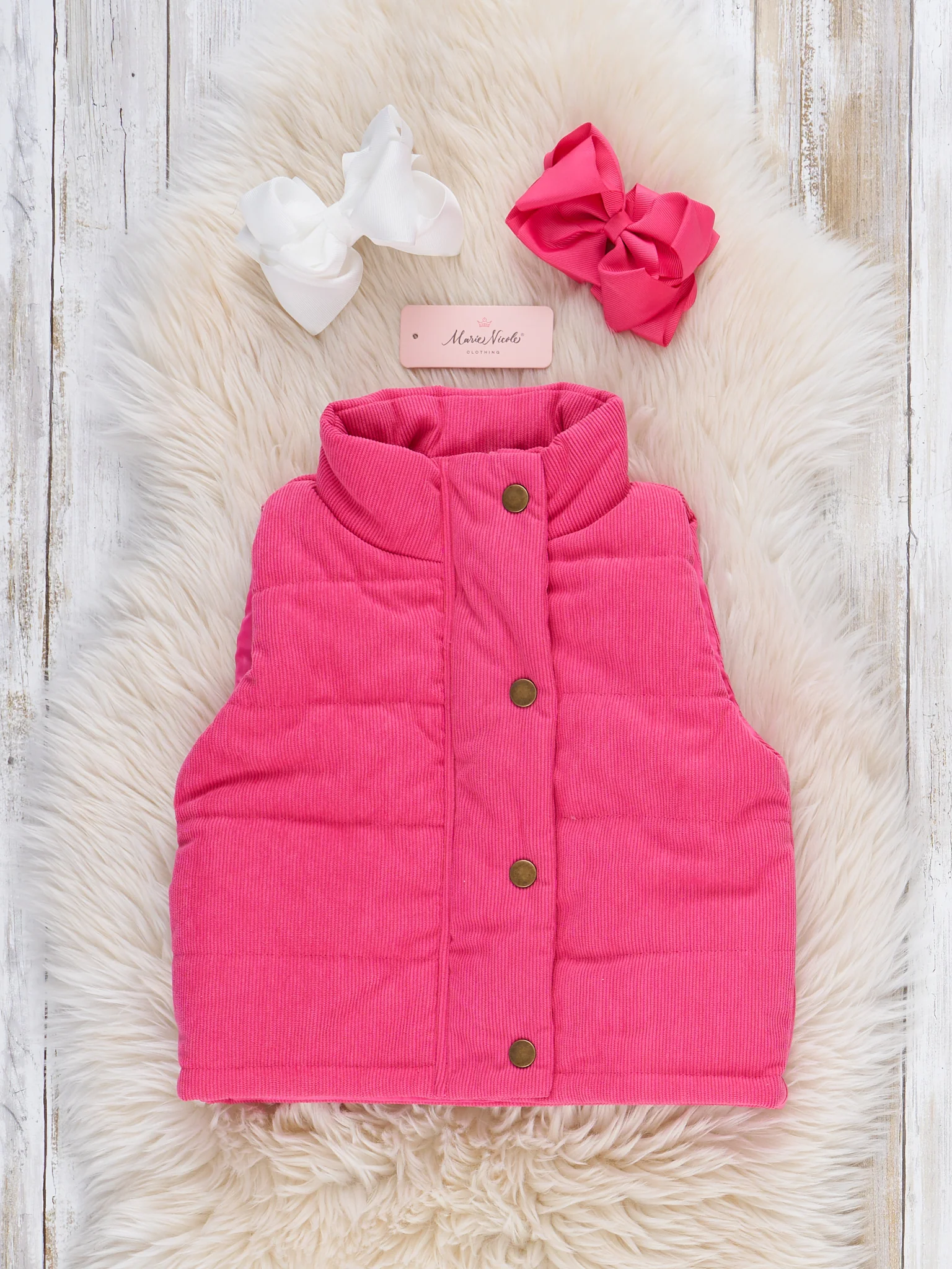 Corduroy Puffer Vest - Hot Pink