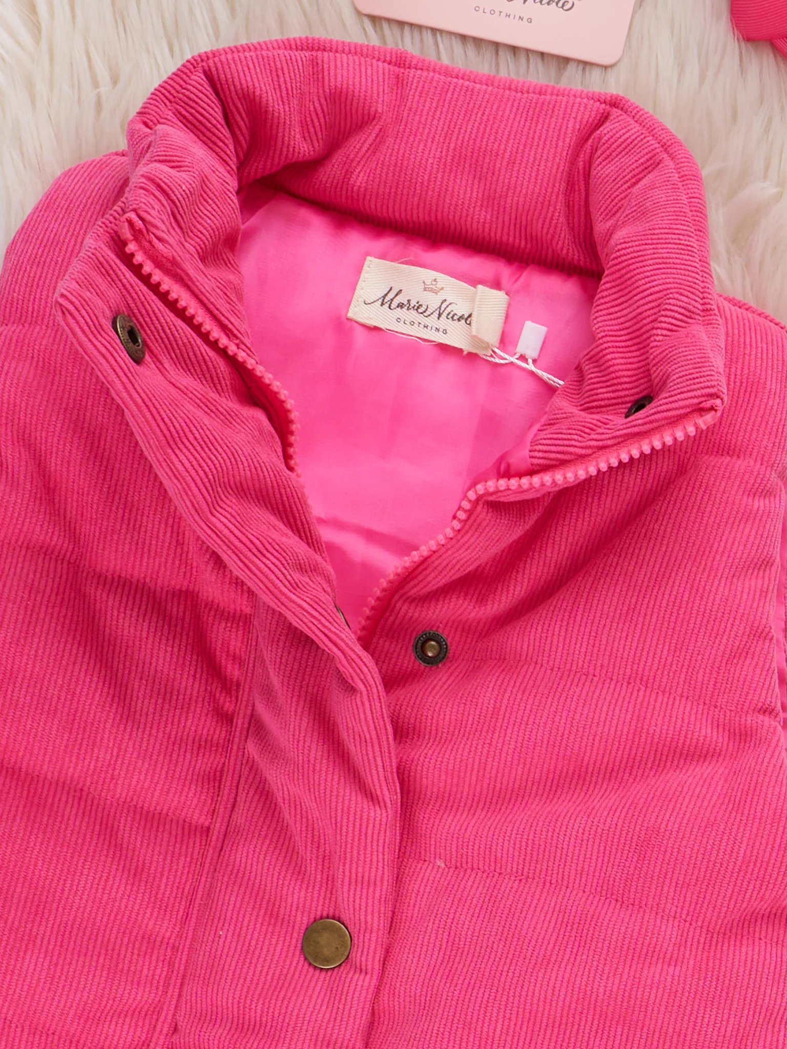 Corduroy Puffer Vest - Hot Pink - Image 2