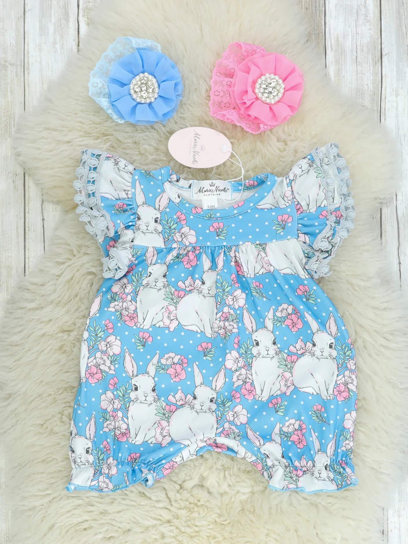 Cornflower Blue Bunny Ruffle Romper